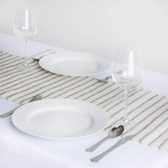 14"x108" White Natural Striped Rustic Jute Burlap Table Runner