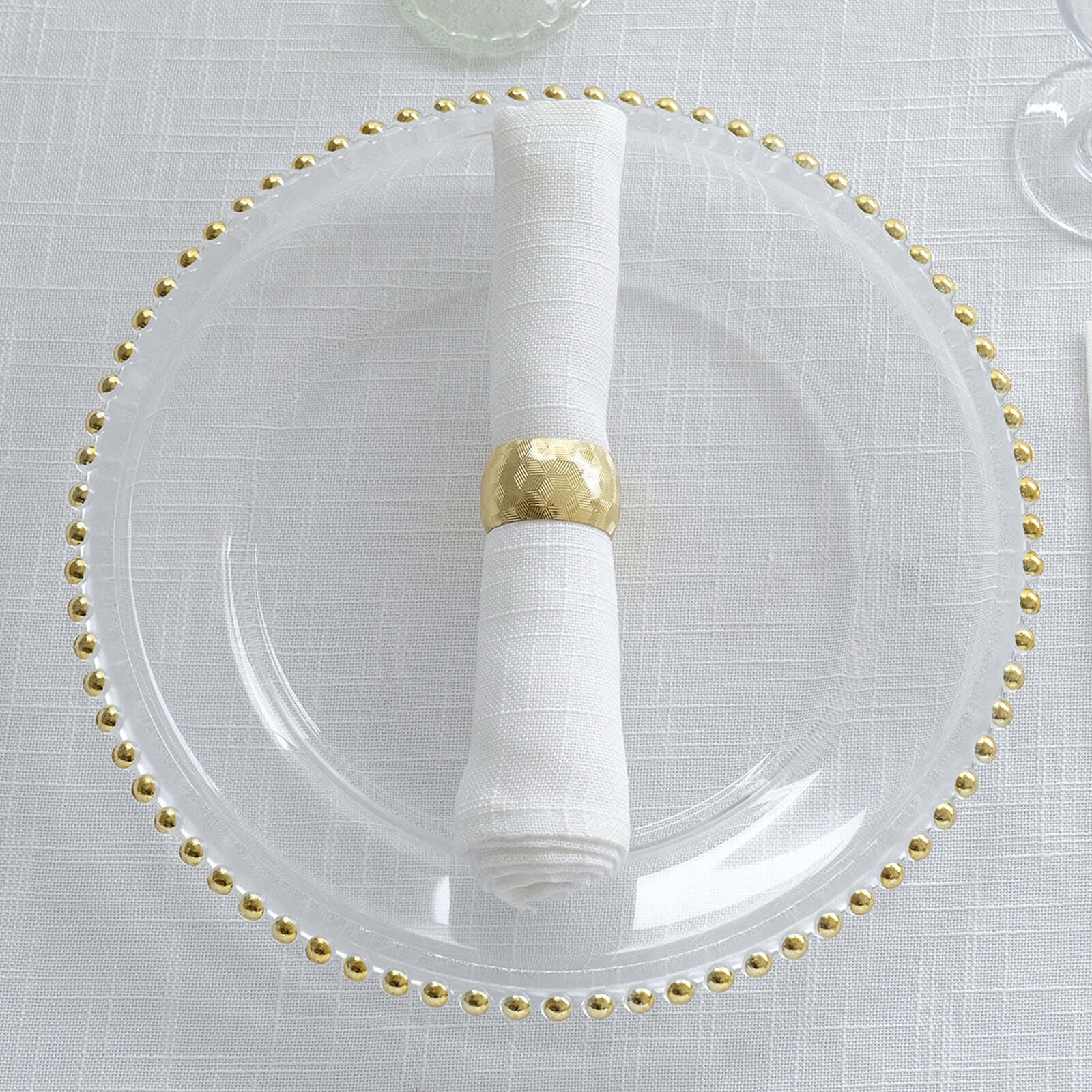 8-Pack Glass Round Charger Plates 12" in Gold with Beaded Rim, Event Tabletop Decorative Dinner Charger Tableware