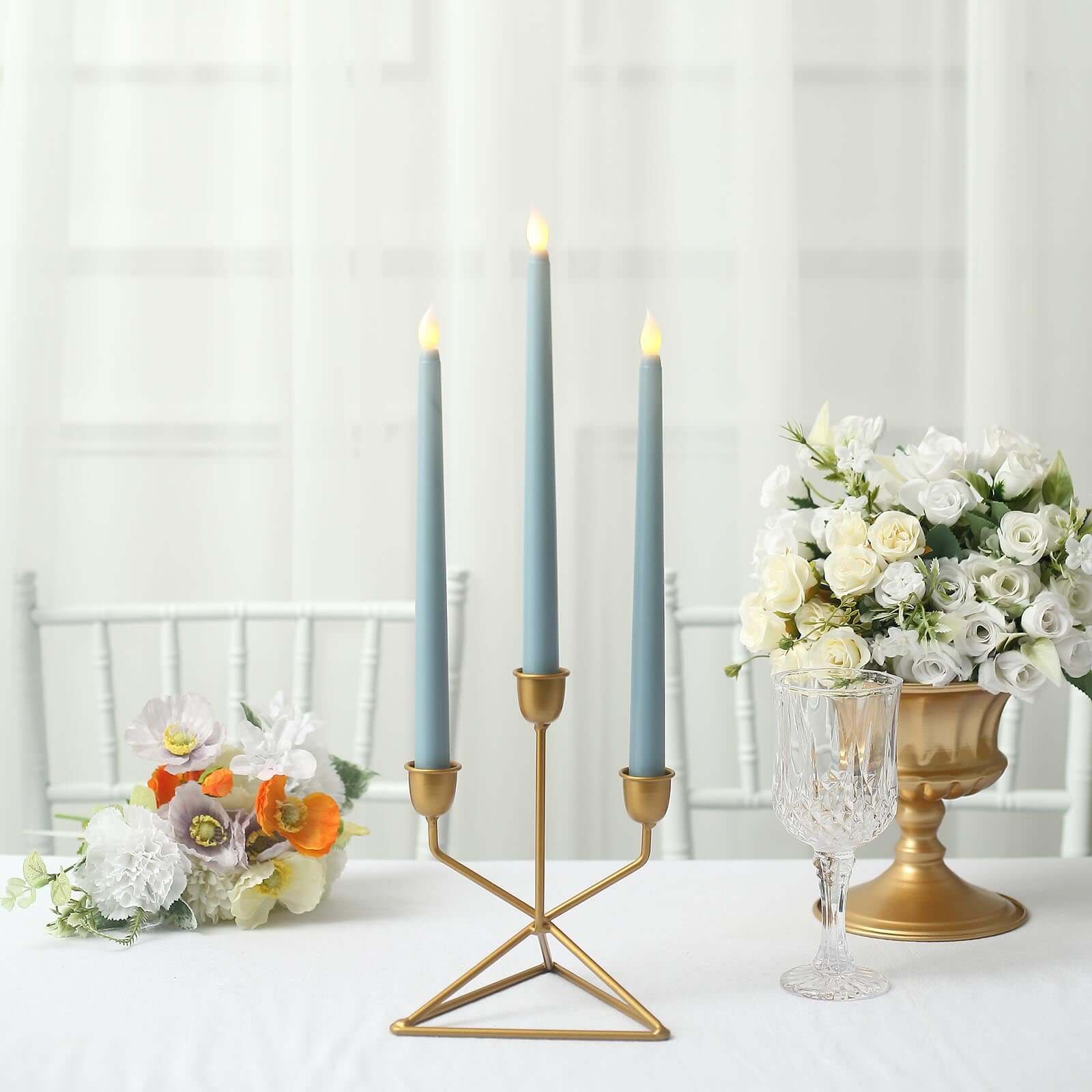 3-Pack LED Decorative Lighting Warm Flickering Dusty Blue - Flameless Taper Candles 11"