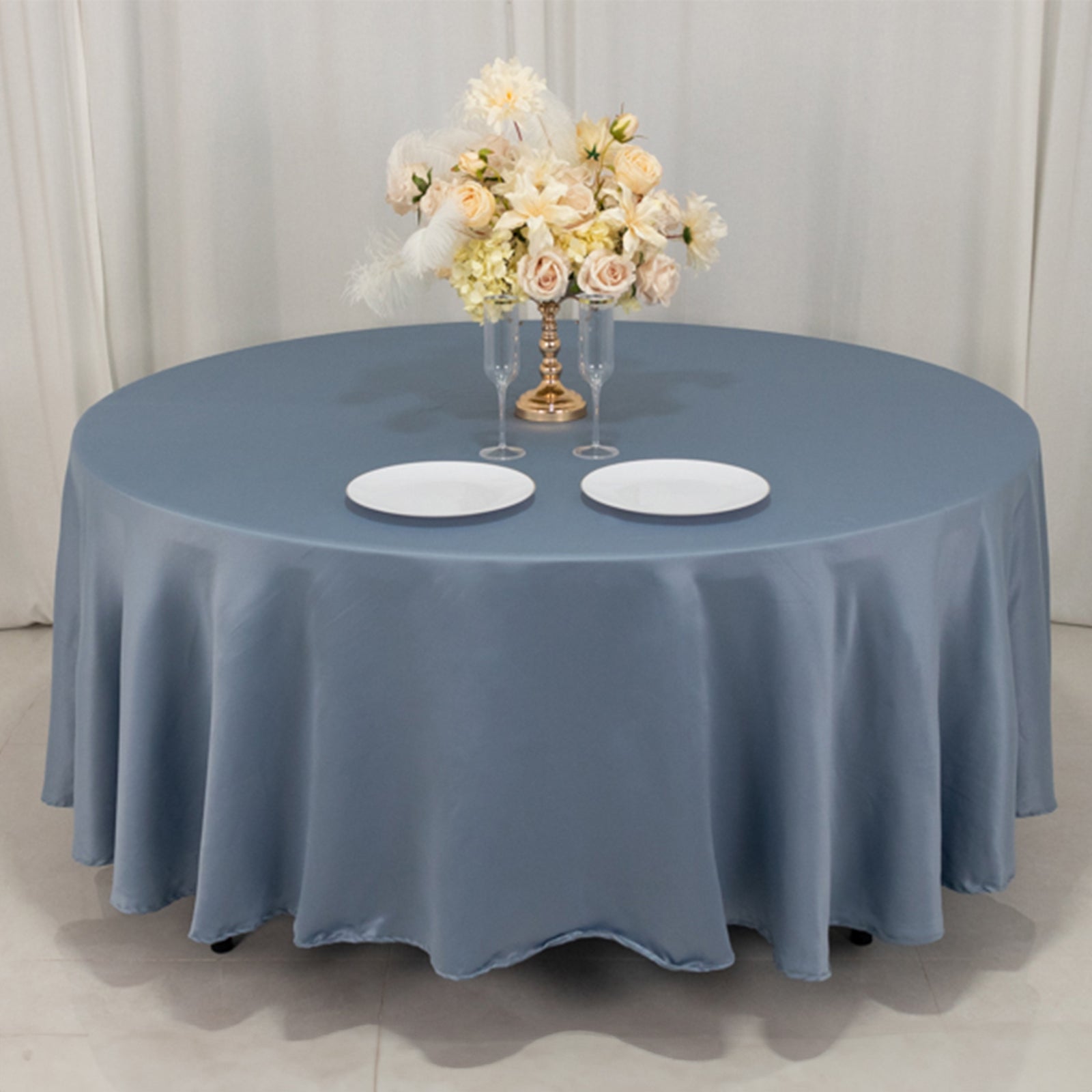 Lamour Satin 108" Round Tablecloth Dusty Blue - Durable & Silk-Like Table Cover