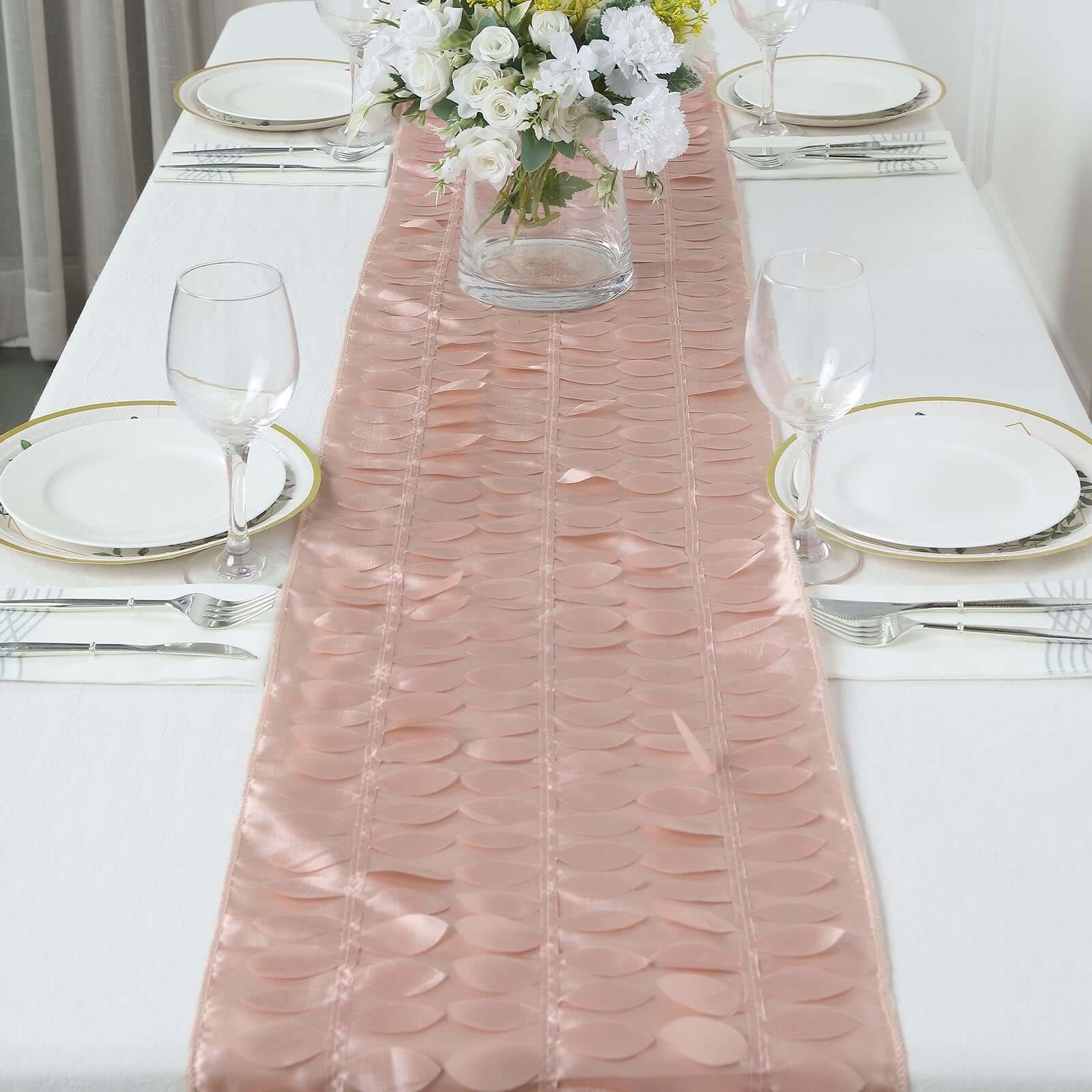 Taffeta Fabric 12"x108" Table Runner Dusty Rose - 3D Leaf Petal Design