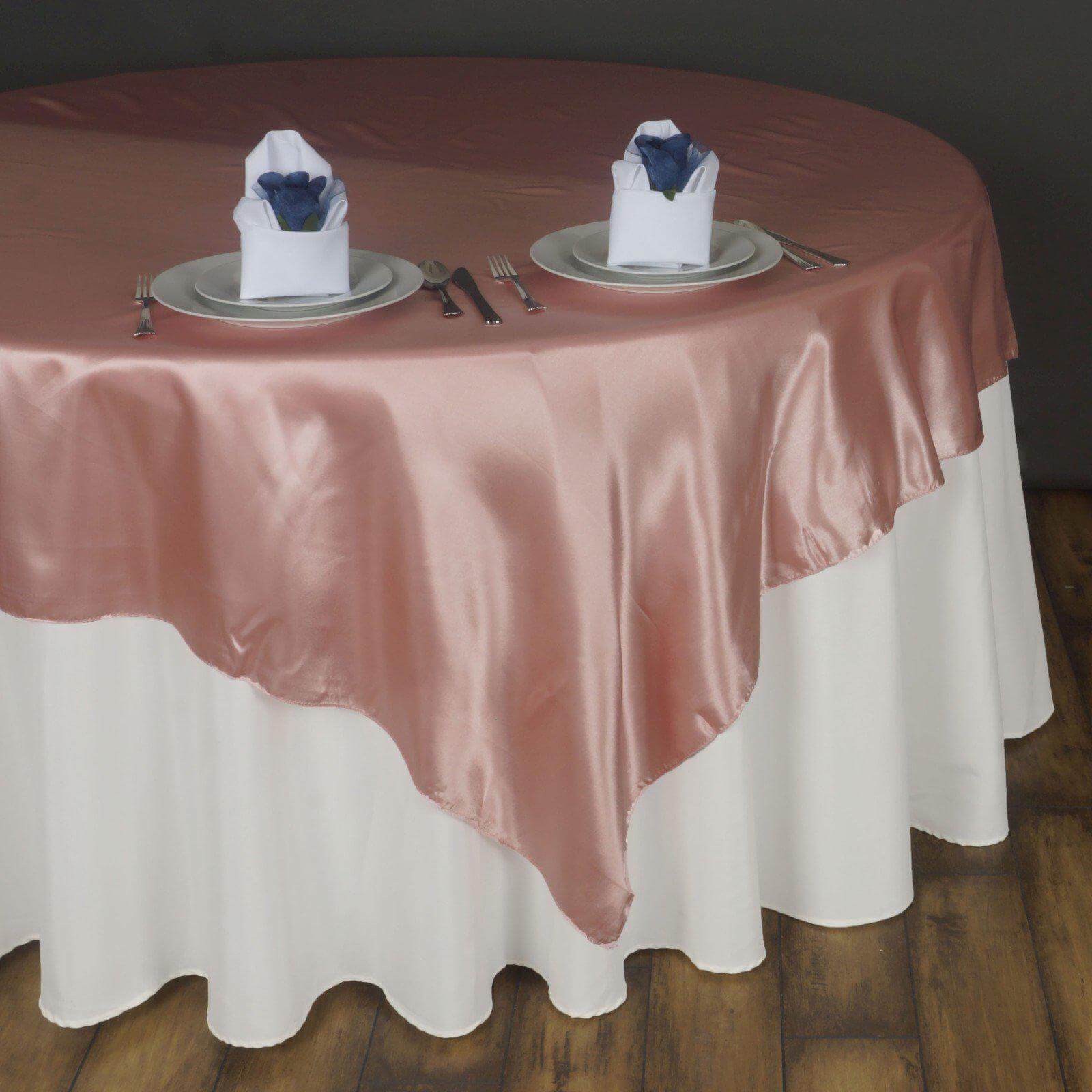 Satin 90"x90" Table Overlay Square Tablecloth Dusty Rose - Smooth Finish Table Topper