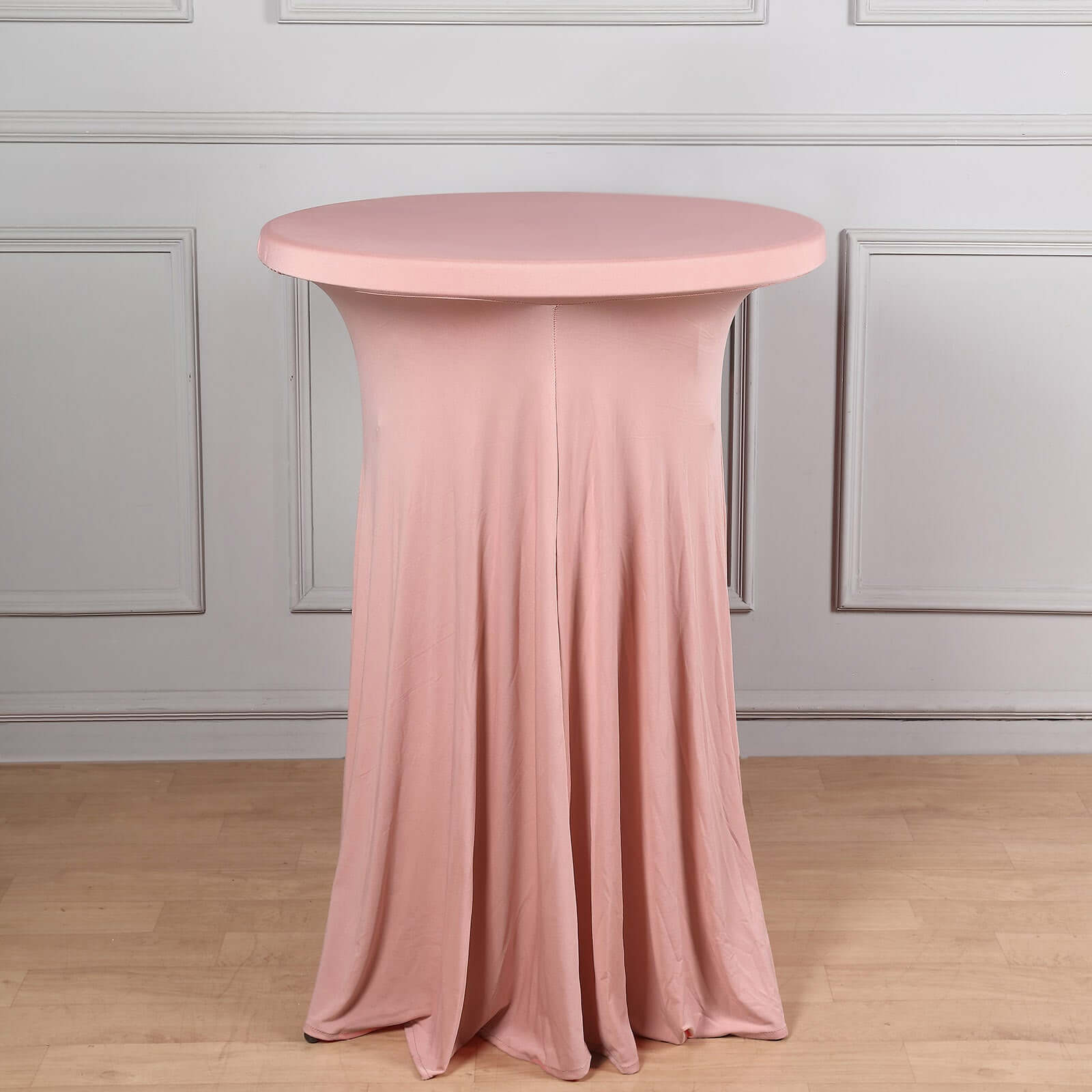 Spandex 32" Round Cocktail Table Cover Skirt Dusty Rose With Natural Wavy Drapes