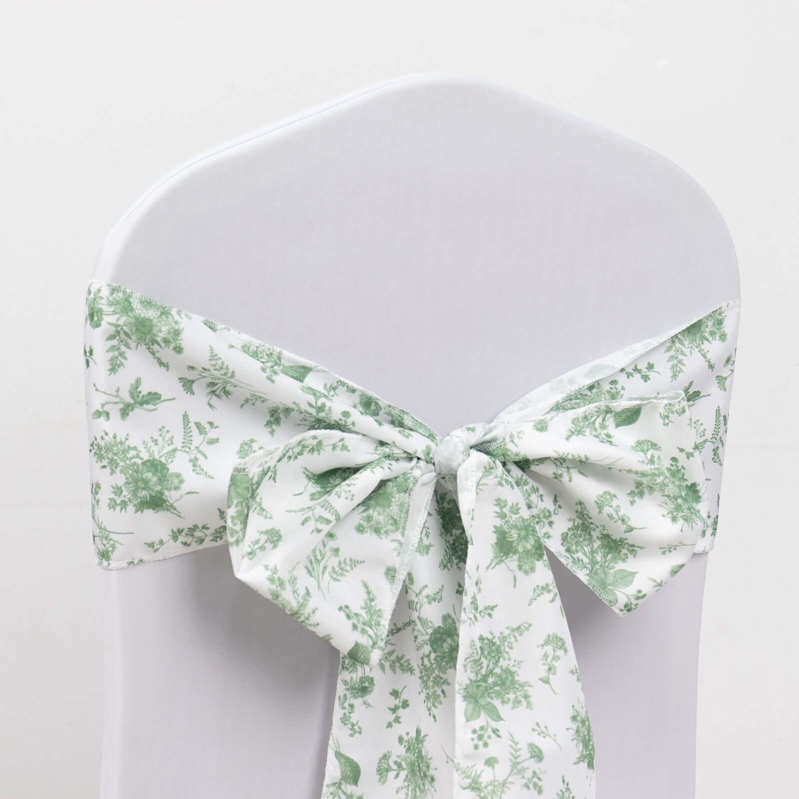 5 Pack Polyester Chair Sashes Dusty Sage Green French Toile Floral Design - Stylish Durable and Reusable Chair Bows 6"x108"