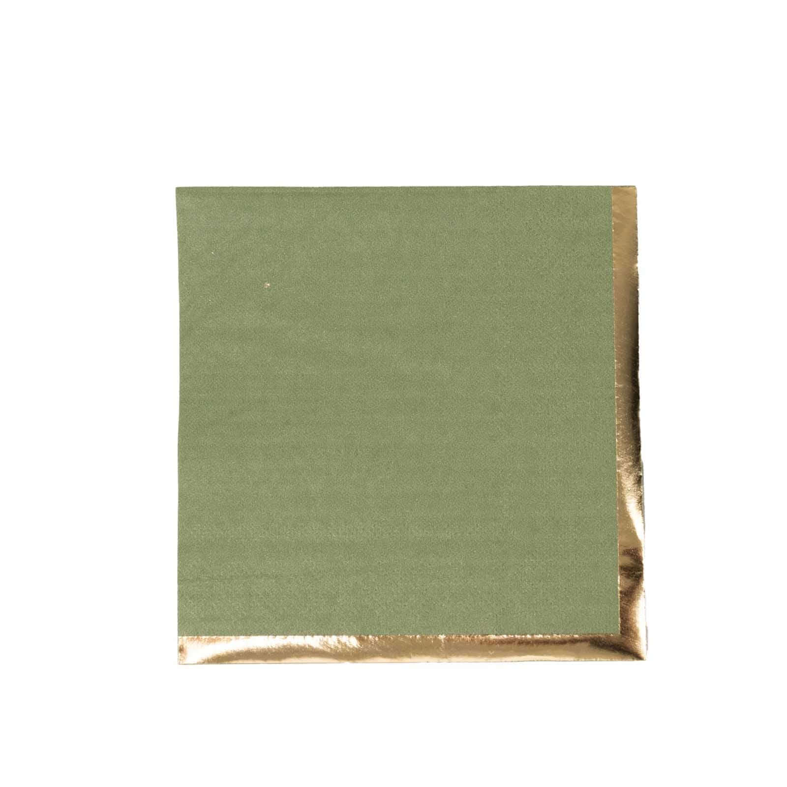 50-Pack Paper Beverage Napkins Olive Green with Gold Foil Edge - 2 Ply Disposable Soft 18GSM Cocktail Napkins 5"x5"