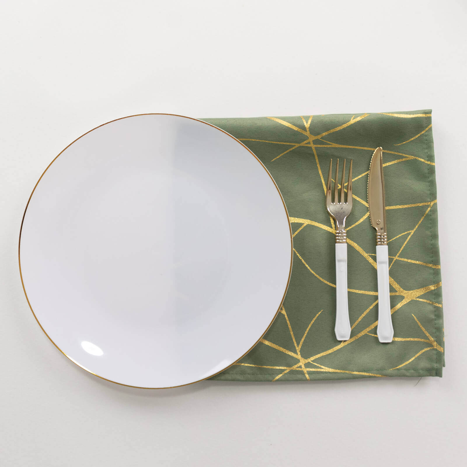 5 Pack Polyester 20"x20" Napkins Dusty Sage Green with Gold Foil Tree Branch Pattern - Modern Wrinkle Resistant Cloth Napkins for Weddings & Parties