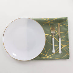 5 Pack Polyester 20"x20" Napkins Dusty Sage Green with Gold Foil Tree Branch Pattern - Modern Wrinkle Resistant Cloth Napkins for Weddings & Parties