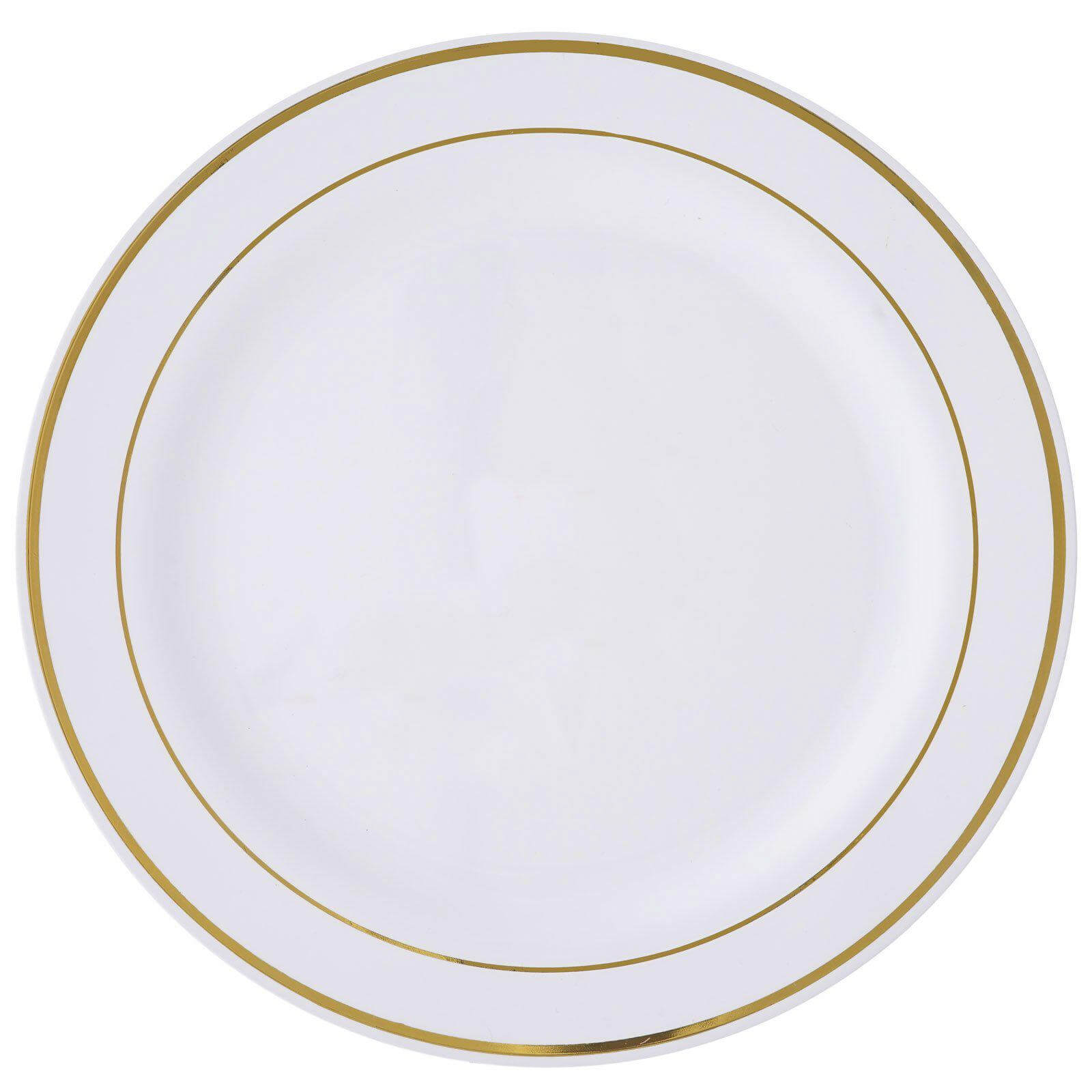 10-Pack Plastic Dinner Plates White with Très Chic Gold Rim - Perfect Disposable Party Plates 10"