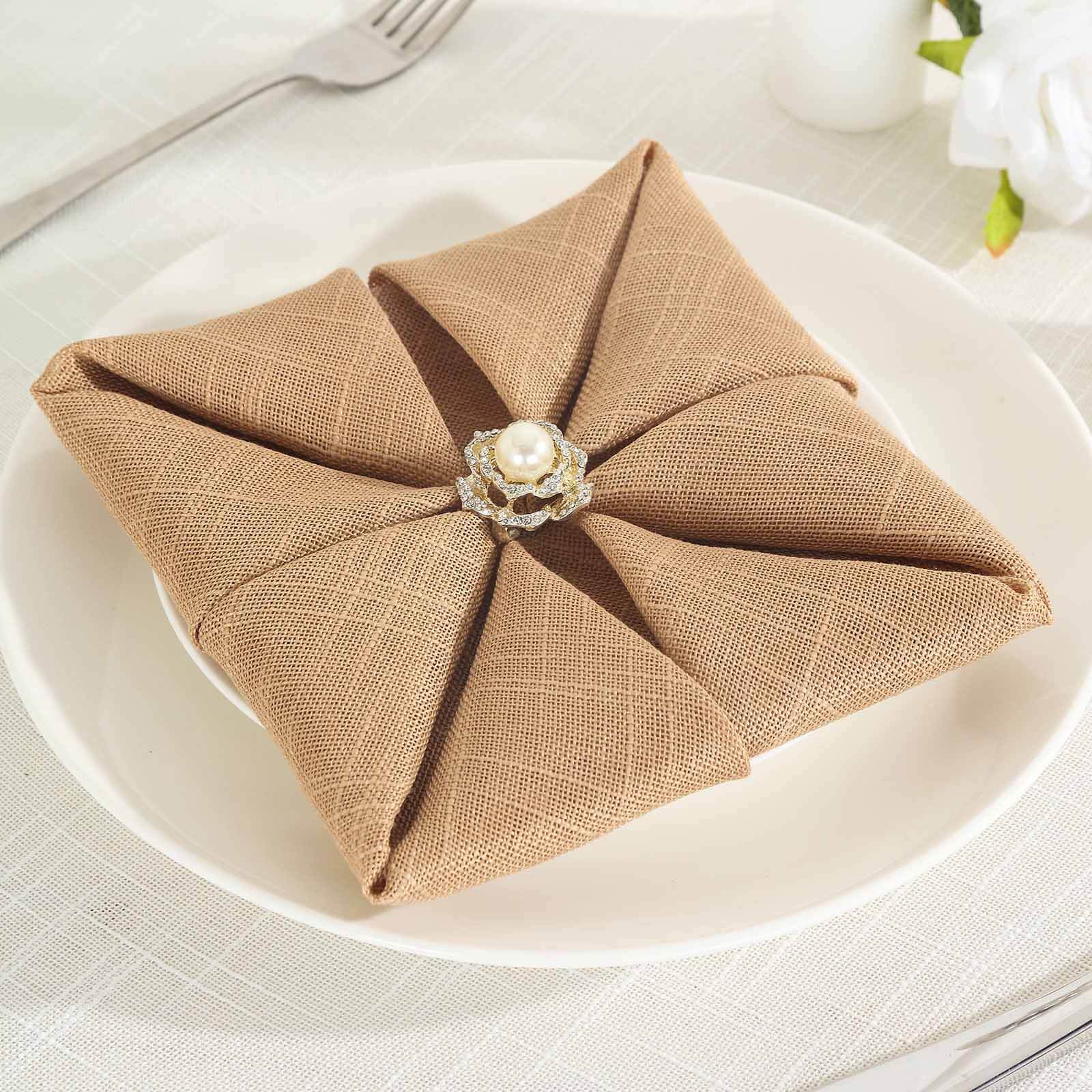 5 Pack Faux Linen 20"x20" Napkins Natural - Slubby Textured & Wrinkle Resistant Cloth Napkins
