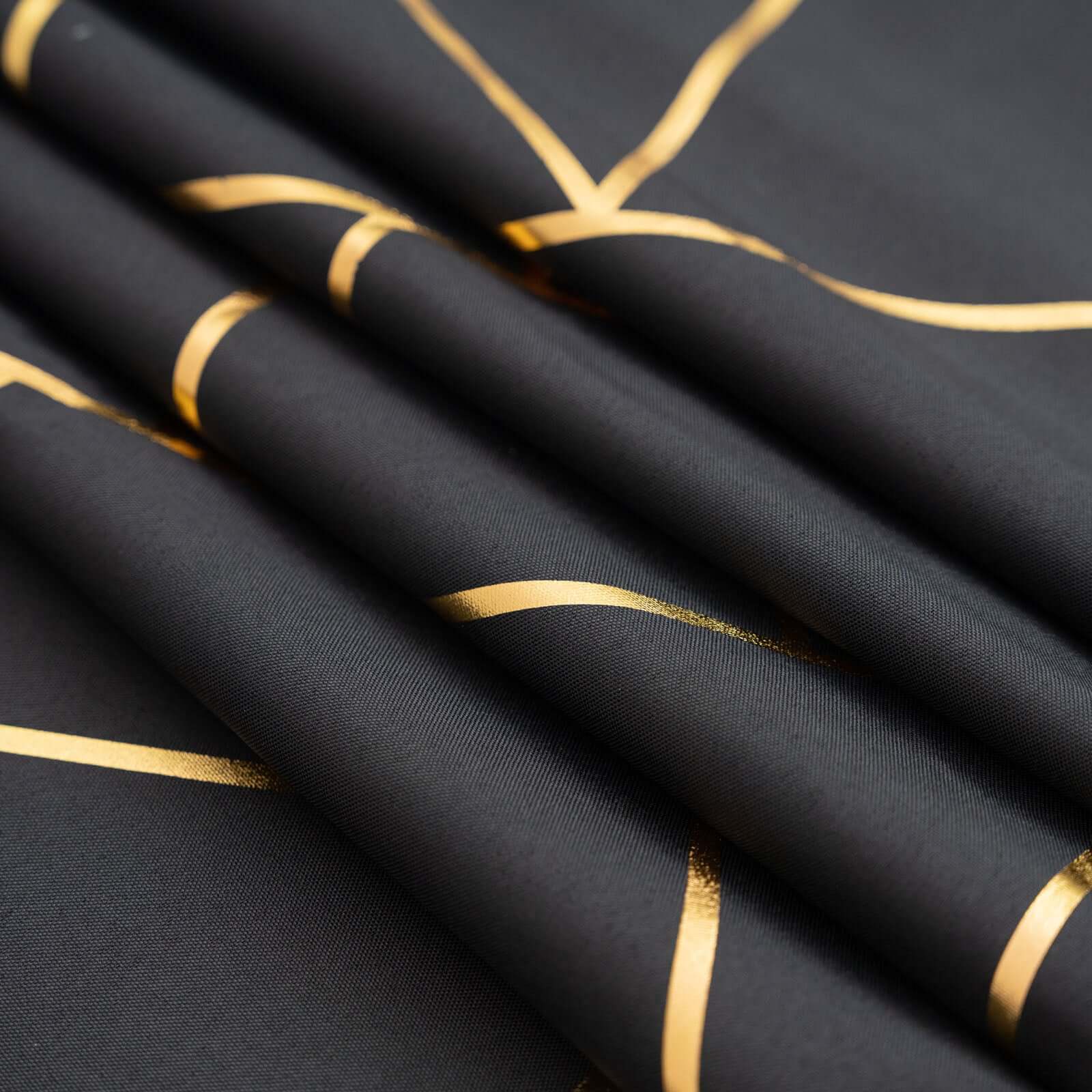 Polyester 120" Round Tablecloth Black with Gold Foil Geometric Pattern Wrinkle-Resistant Seamless Table Cover