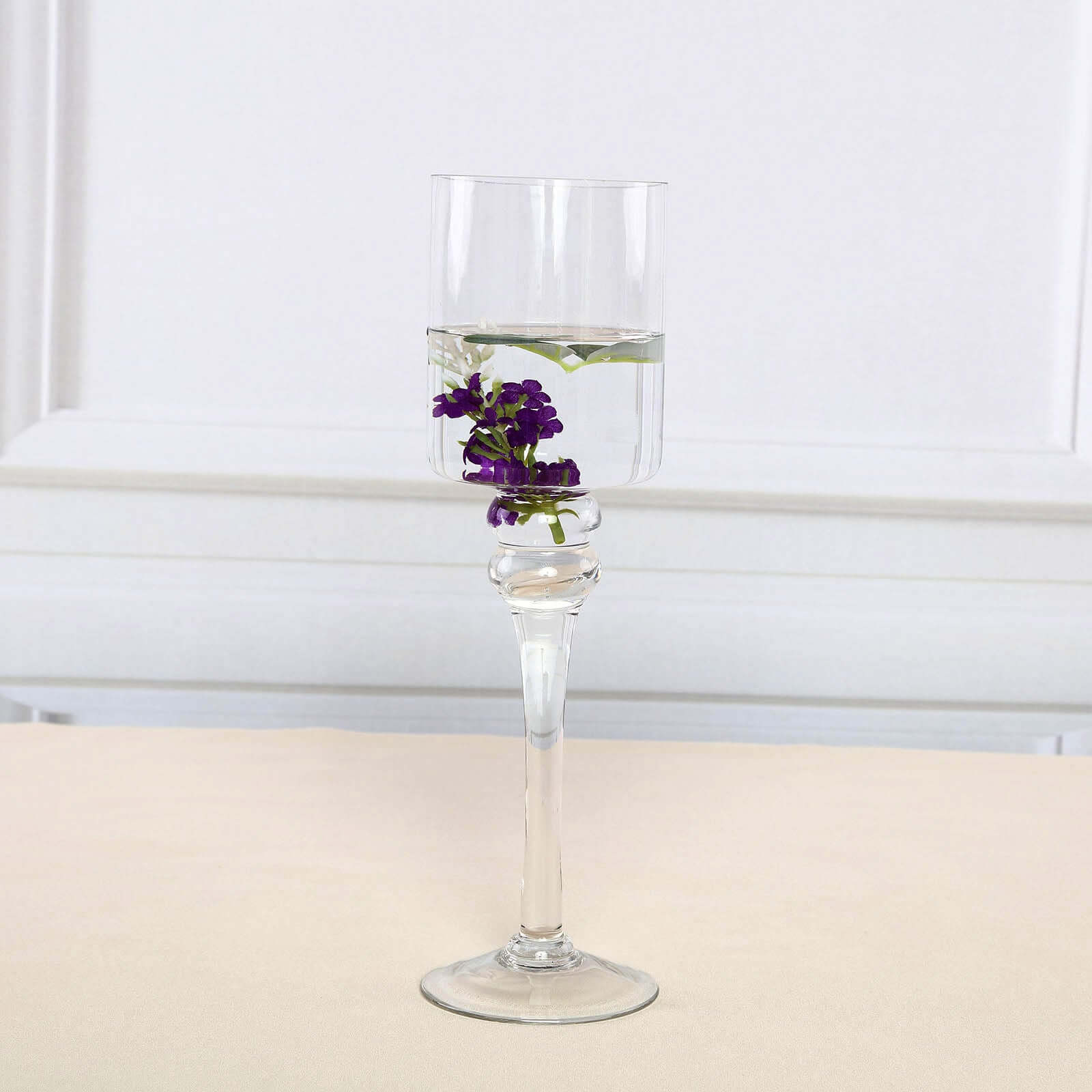Set of 3 Glass Cylinder Vases Long Stem Clear - Decorative Candle Holder Floral Centerpieces 12", 14", 16"