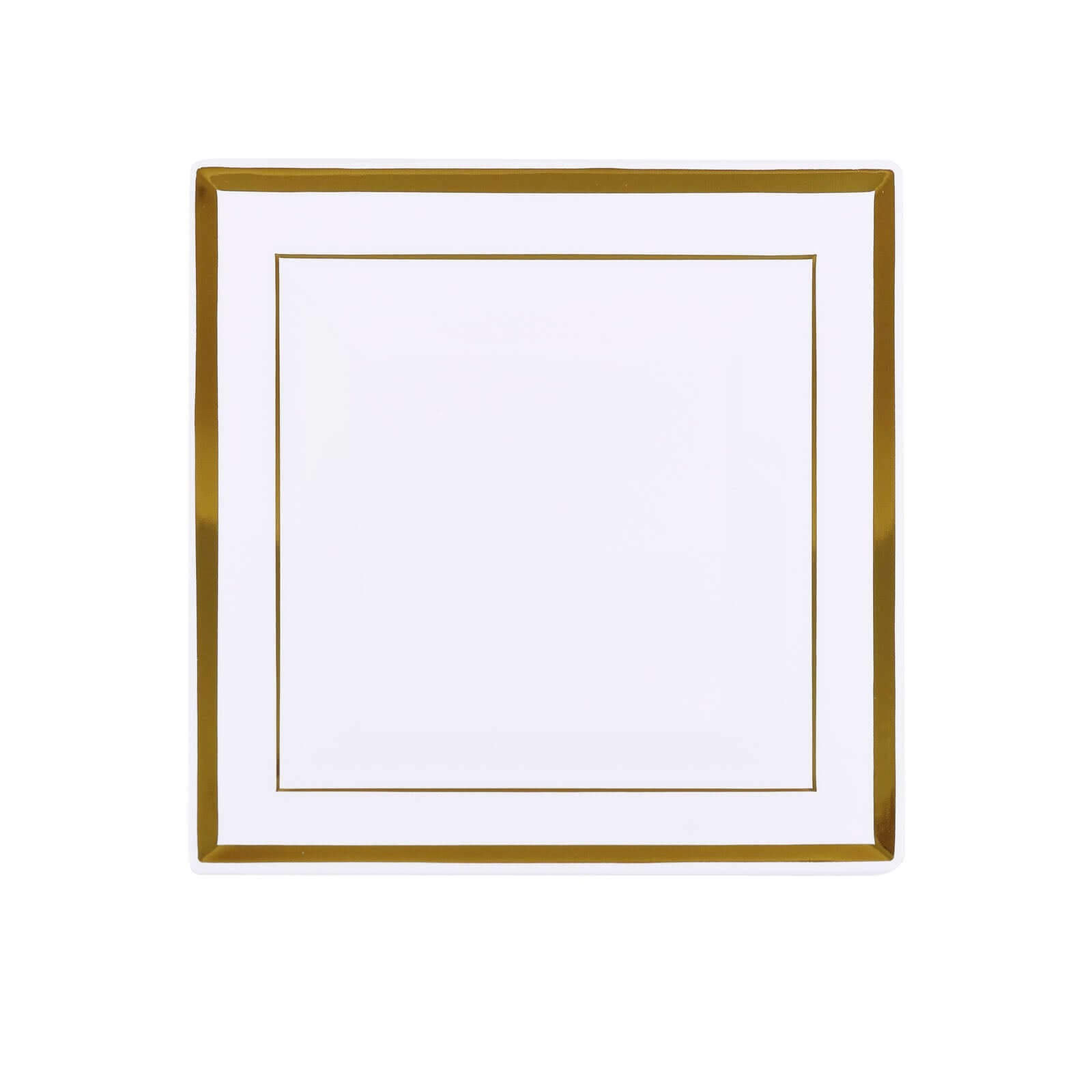 10-Pack Plastic Dinner Plates White Square with Gold Trim - Lightweight Disposable Plates for Events 10"