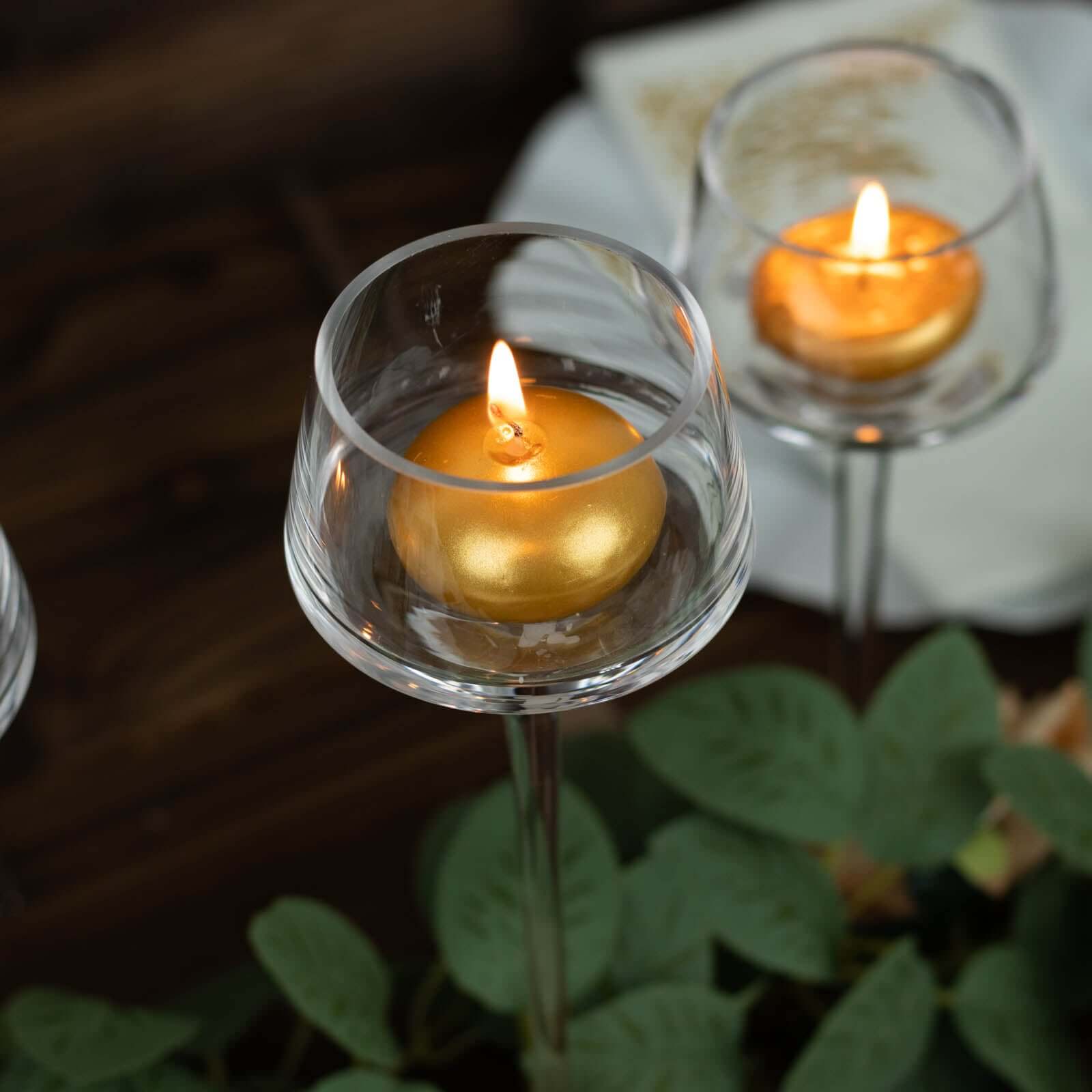 Set of 3 Glass Pedestal Vases Long Stem Clear - Tall Disc Candle Holders for Floral Centerpieces 8", 9", 10"