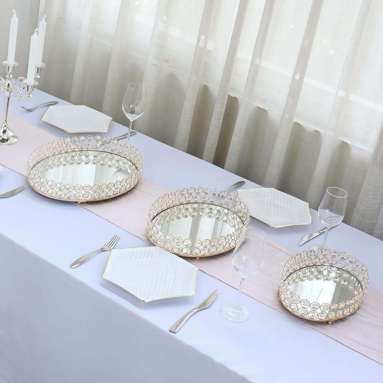Metal Mirrored Oval Serving Tray 12"x8" in Gold with Crystal Beads, Glamorous Decorative Vanity Tray Centerpiece