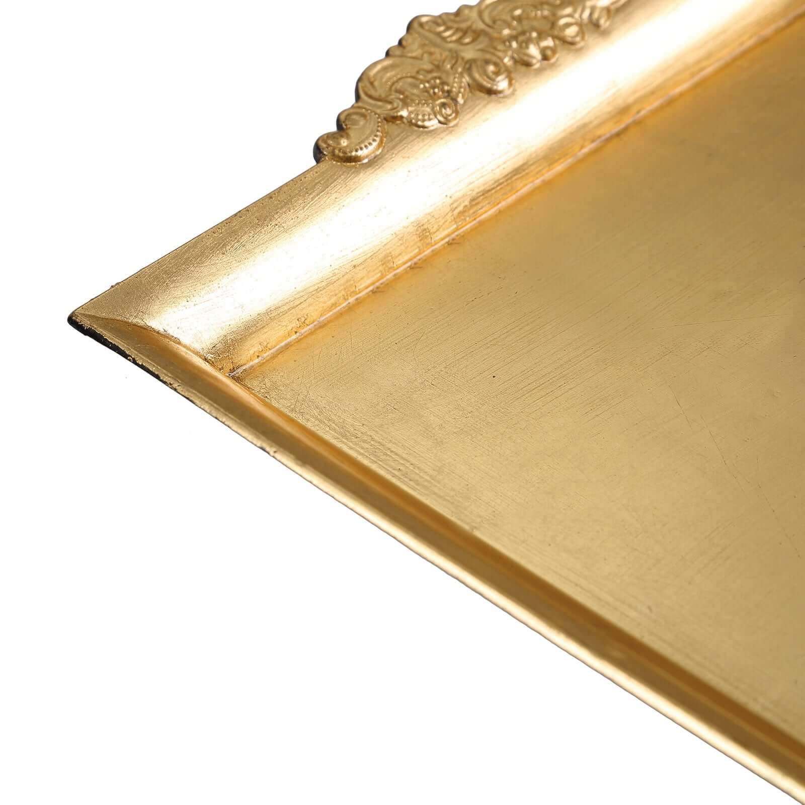 2-Pack Acrylic Square Serving Trays 10" in Metallic Gold with Embossed Handles, Decorative Dinner Party Food Platters