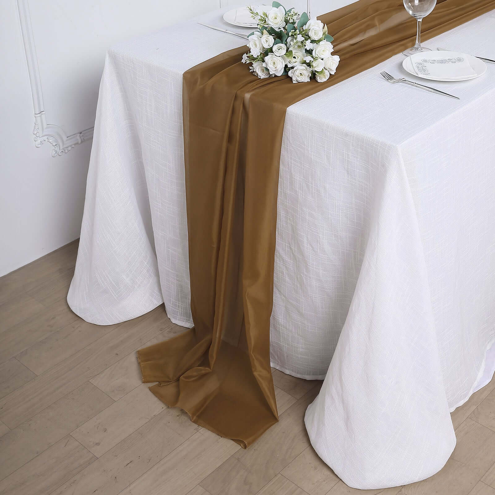 Premium Chiffon 6ft Table Runner Gold - Chic Flowy & Lightweight Table Decor