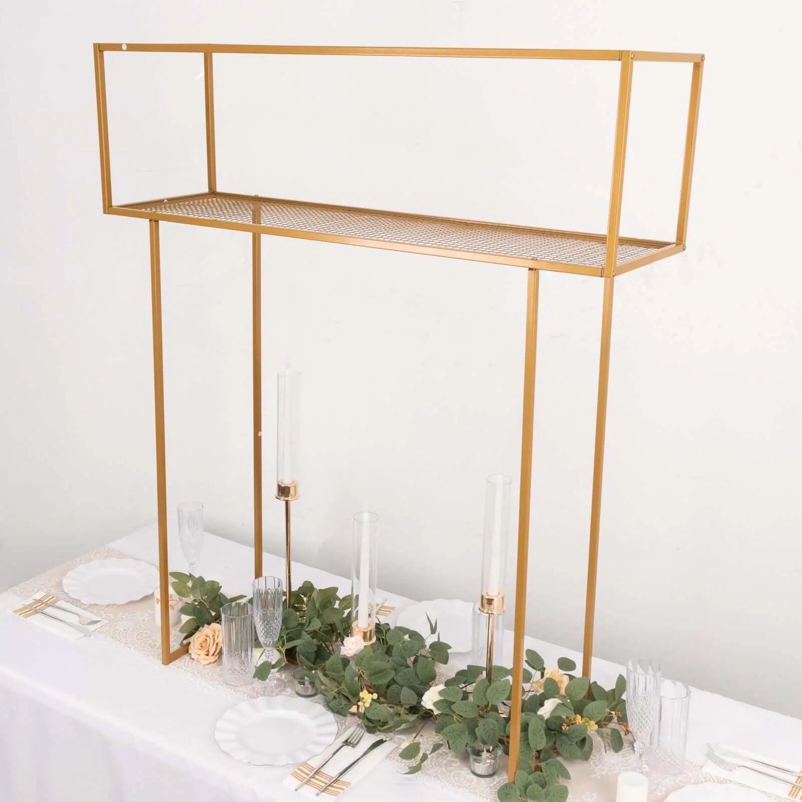 Floral Display Rack Heavy Duty Design Metal Gold - Rectangular Tall Centerpiece Stand 48"