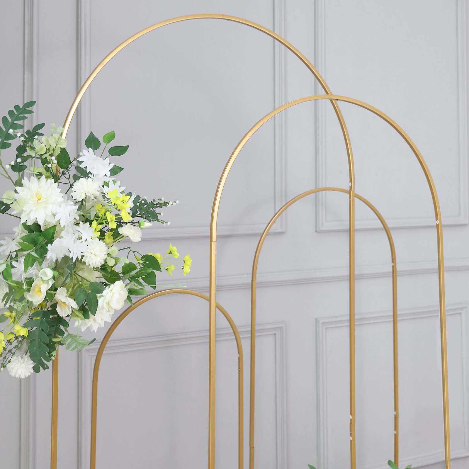 Set of 4 Gold Metal Wedding Arch Chiara Backdrop Stand Floral Display Frame With Round Top