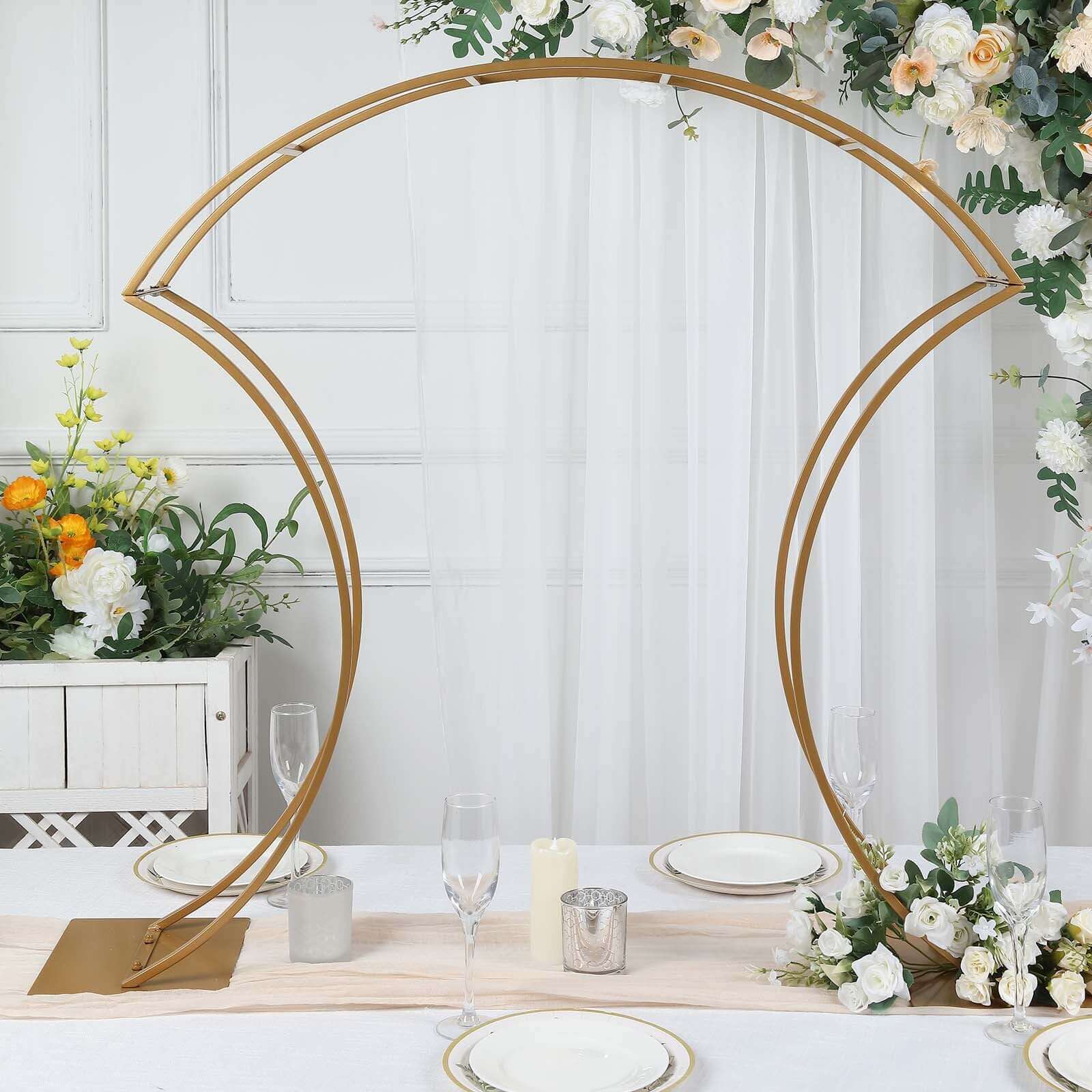 Metal Wedding Centerpiece Curvy Design Gold - Floral Arch Frame Table Stand 38"