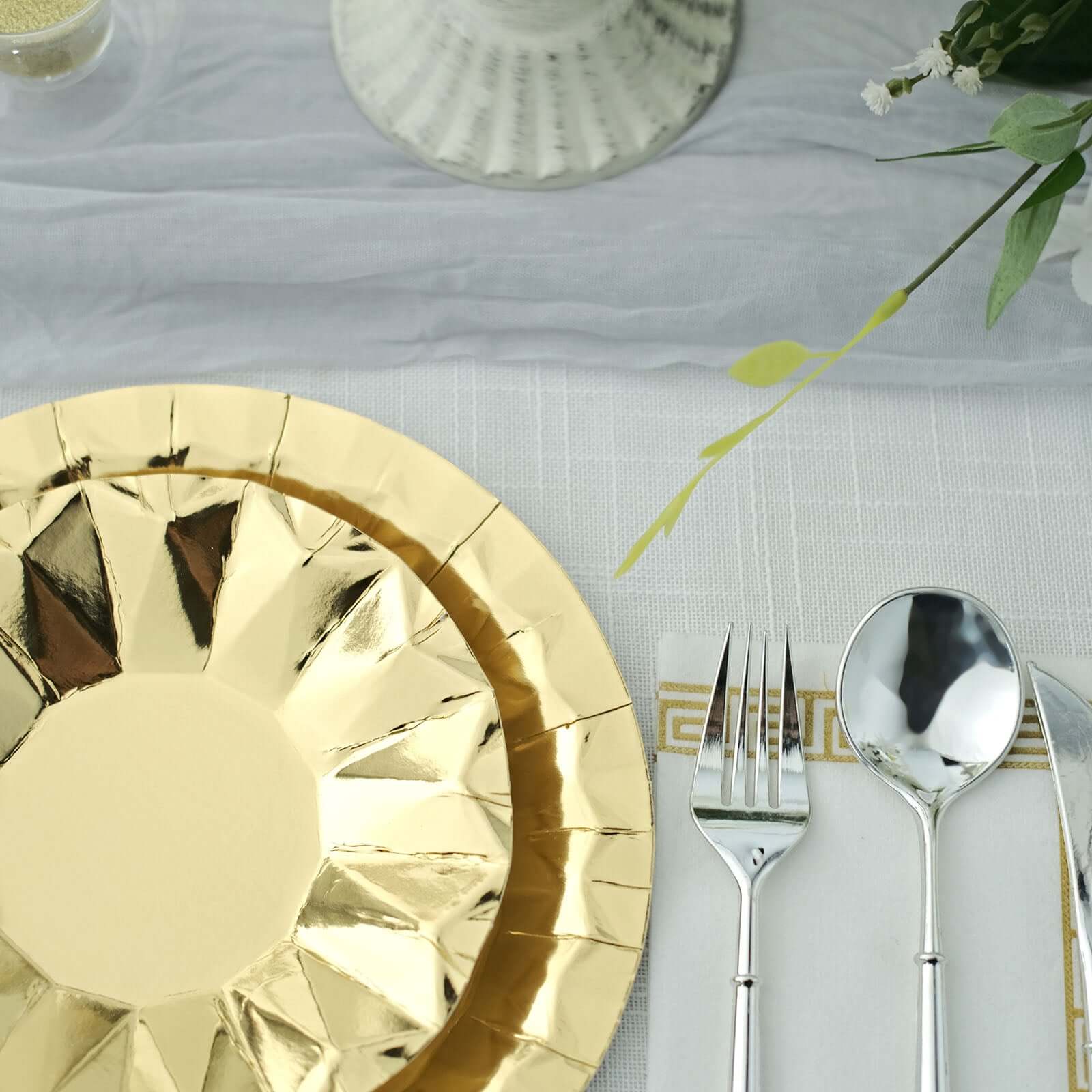 25-Pack Paper 7" Round Dessert Plates in Metallic Gold with Geometric Prism Rim - Disposable 400GSM Appetizer Salad Plates for Dinner Parties & Banquets