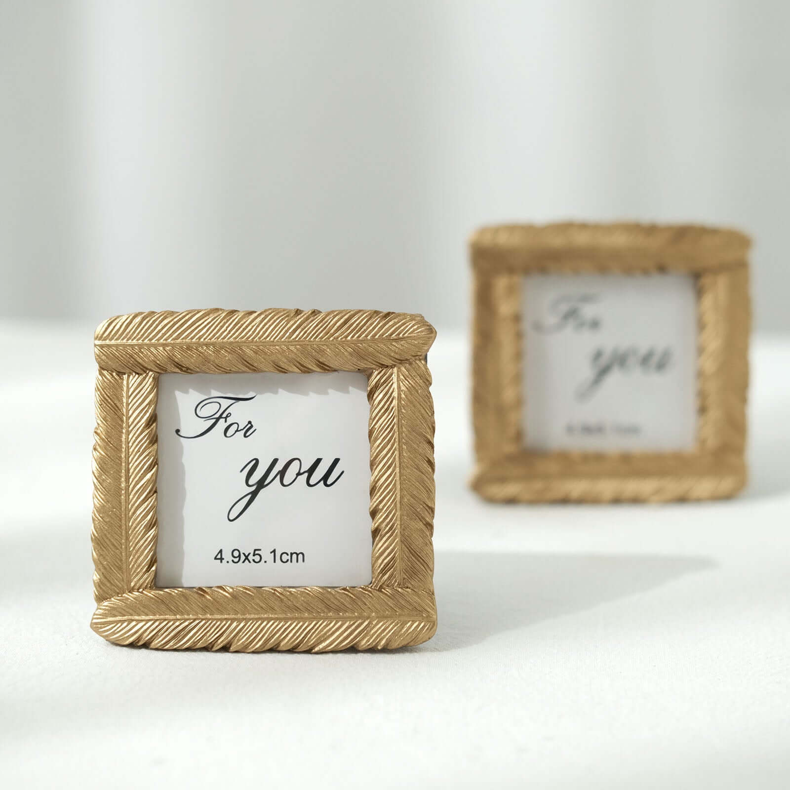 4 Pack Gold Resin 3" Mini Square Vintage Feather Party Favors Picture Frames, Wedding Card Place Holder