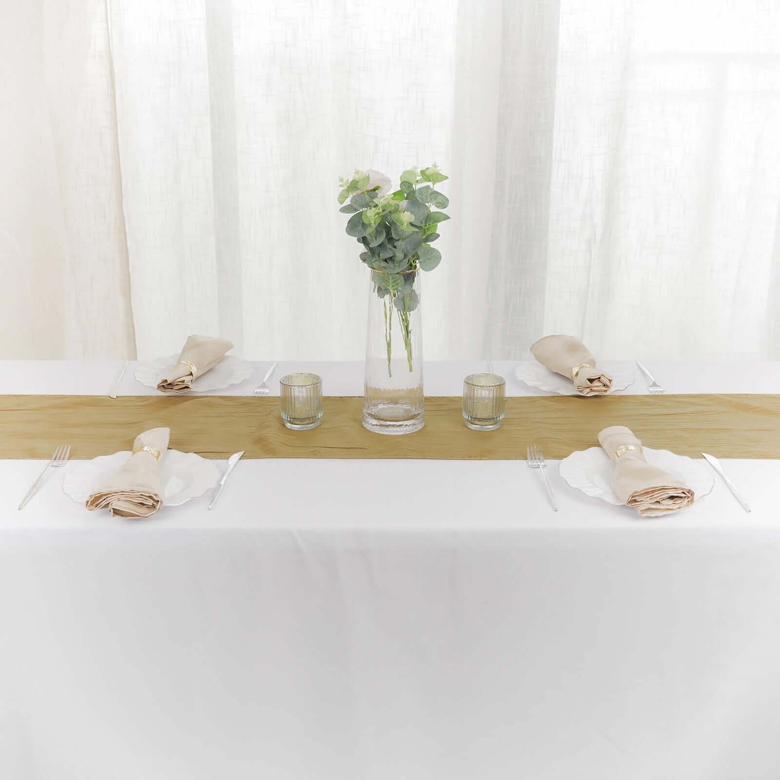 Taffeta 12"x108" Table Runner Gold - Accordion Crinkle Design for Modern Gatherings