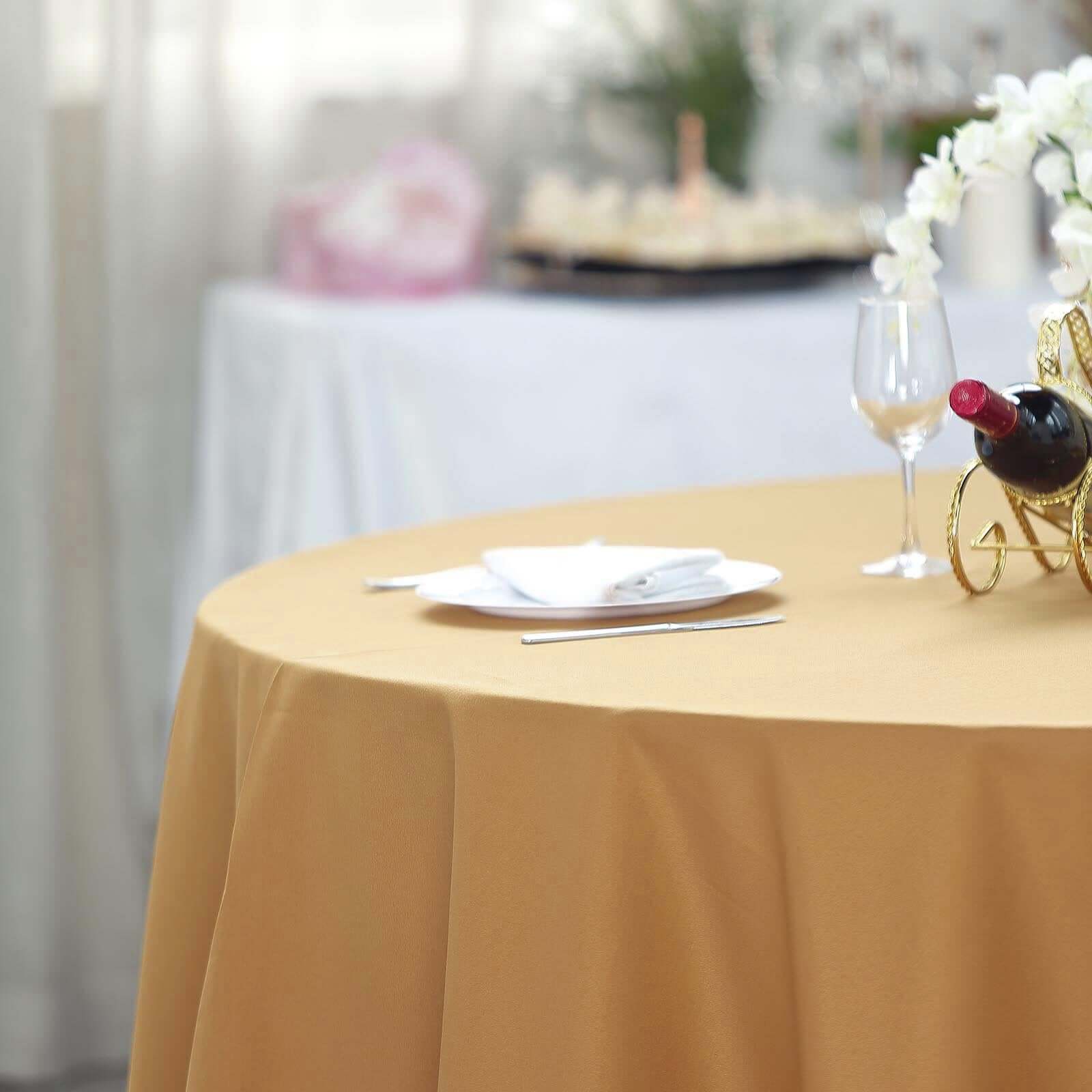 Polyester 108" Round Tablecloth Gold - Wrinkle-Resistant and Stylish Table Cover