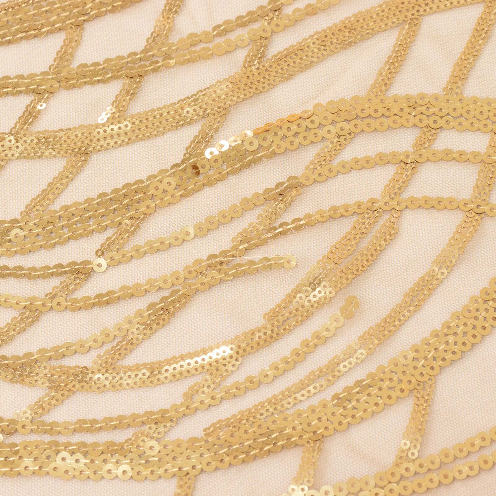 Mesh 72"x72" Table Overlay Square Tablecloth Gold Wave Design with Embroidered Sequins for Stylish Occasions