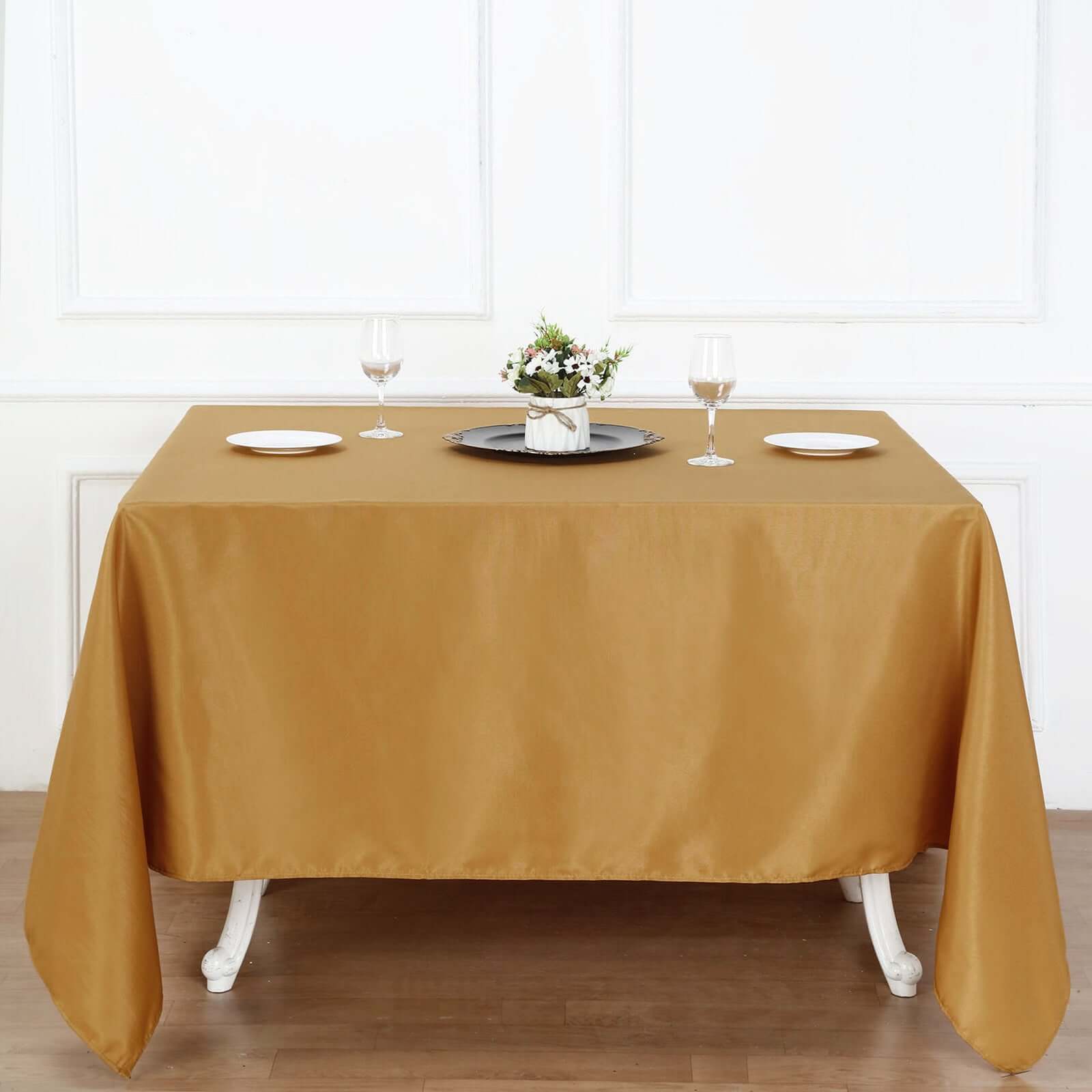 Polyester Square 90"x90" Tablecloth Gold - Wrinkle-Resistant & Durable Table Cover for Events