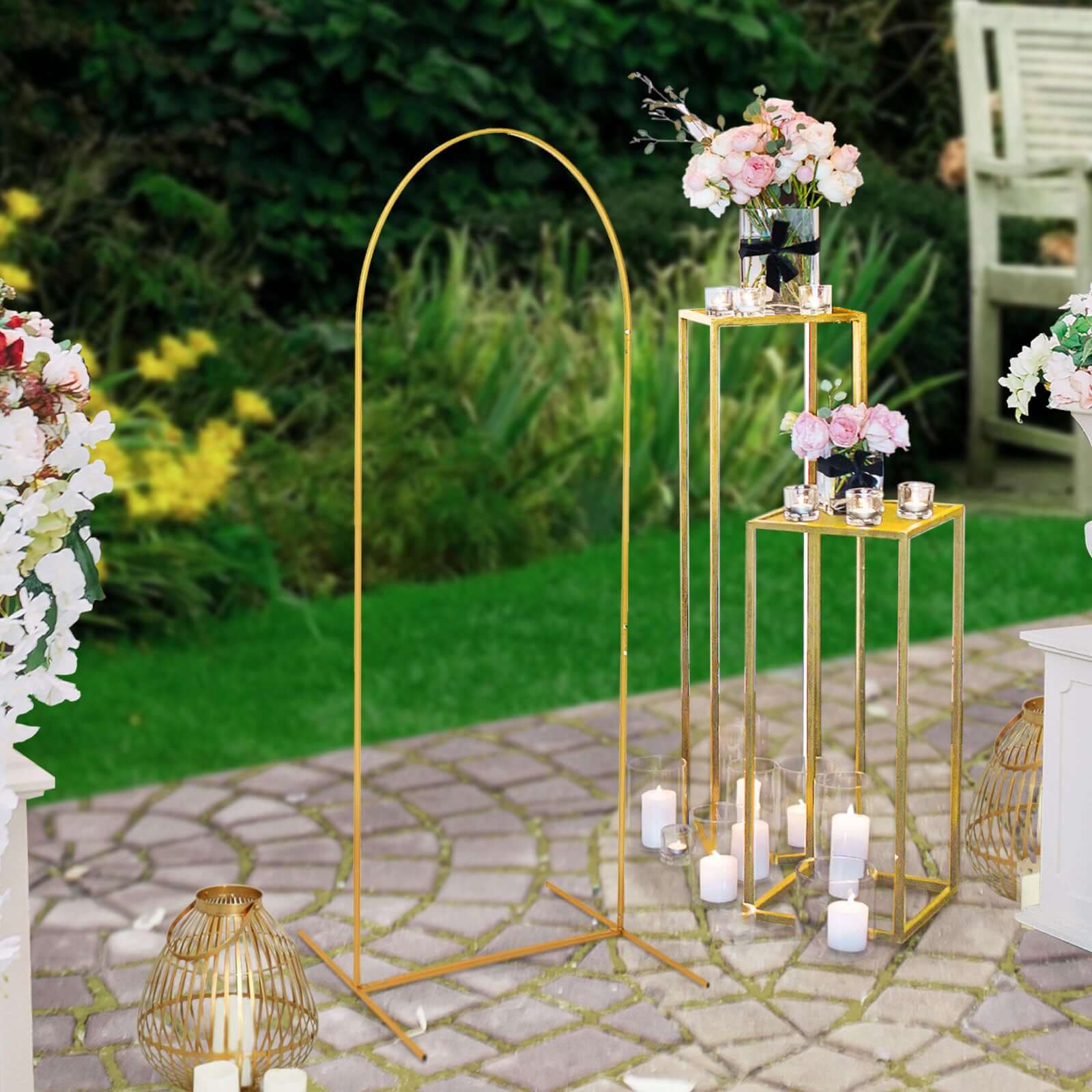 5ft Gold Metal Wedding Arch Chiara Backdrop Stand Floral Display Frame With Round Top