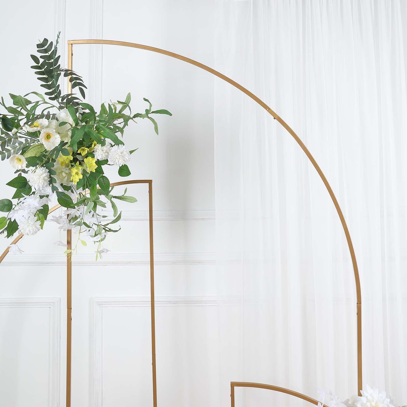 7ft Gold Metal Half Moon Floral Frame Wedding Arbor Stand, Chiara Backdrop Display Arch