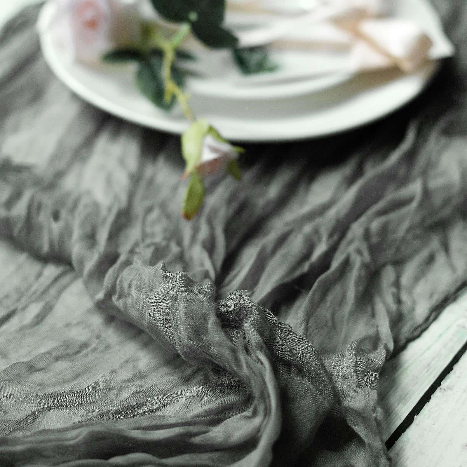 Gauze Cheesecloth 10ft Table Runner Gray - Rustic Boho Style