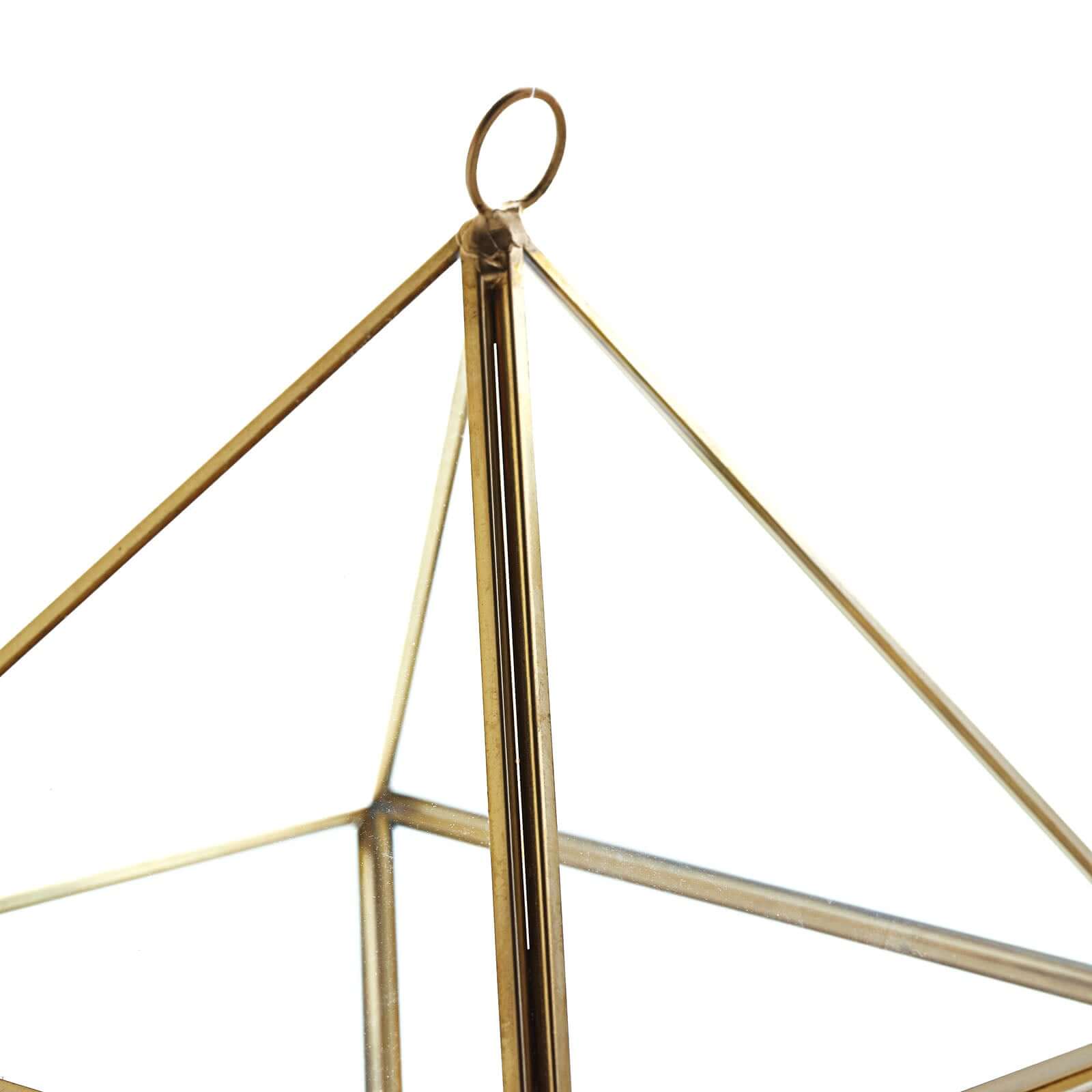 Glass Terrarium Hanging Diamond Prism Design Metal Gold - Geometric Holder for Air Plants & Displays 9"