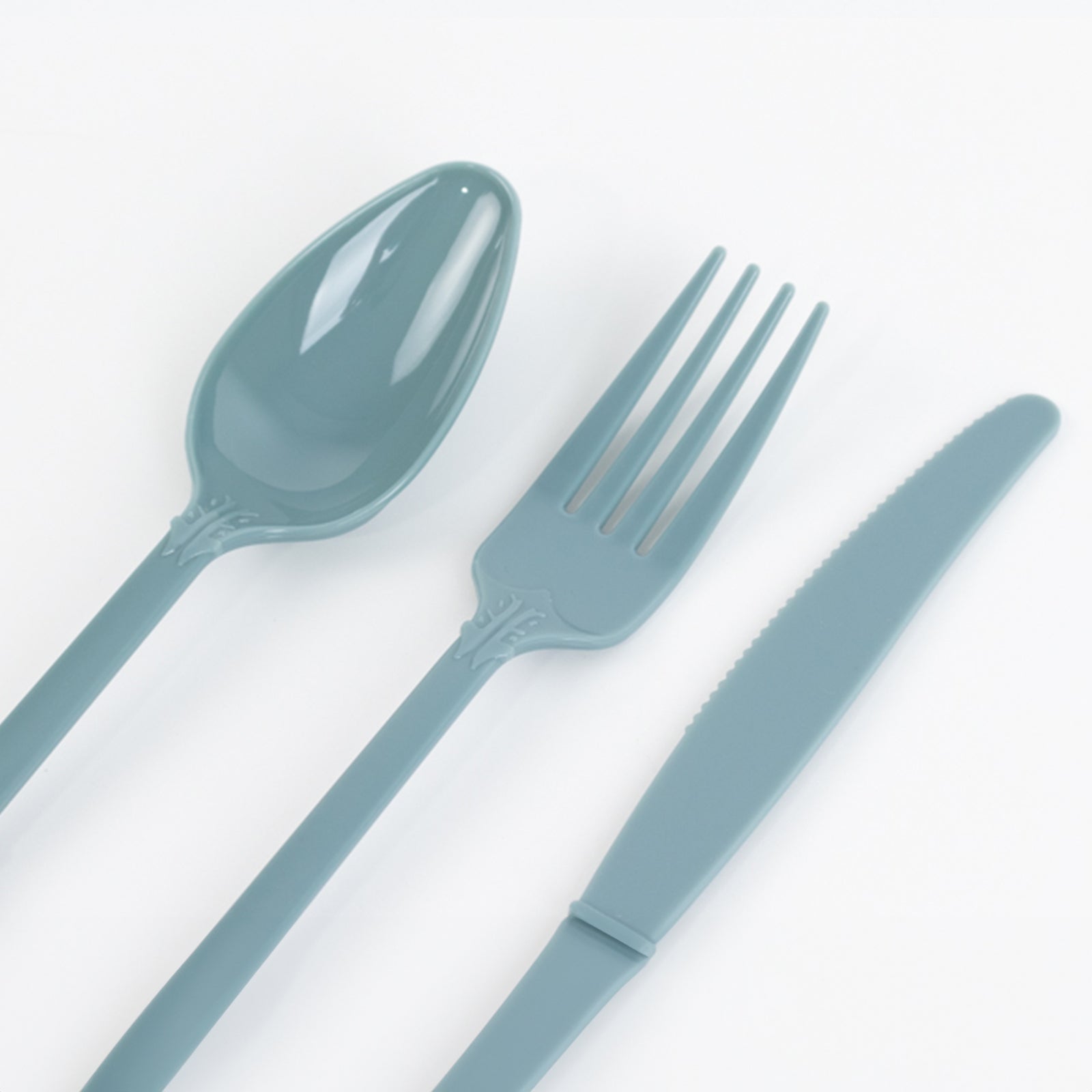 72 Pcs Plastic Silverware Set in Baroque Style Dusty Blue - Heavy Duty Disposable Knife, Fork, and Spoon Set