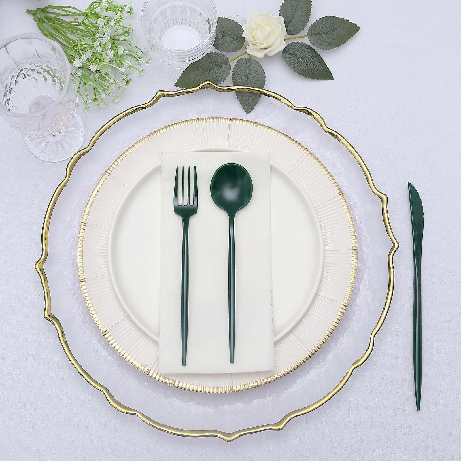 50-Pack Plastic Utensil Set Hunter Emerald Green - Premium Disposable Heavy Duty Sleek Flatware