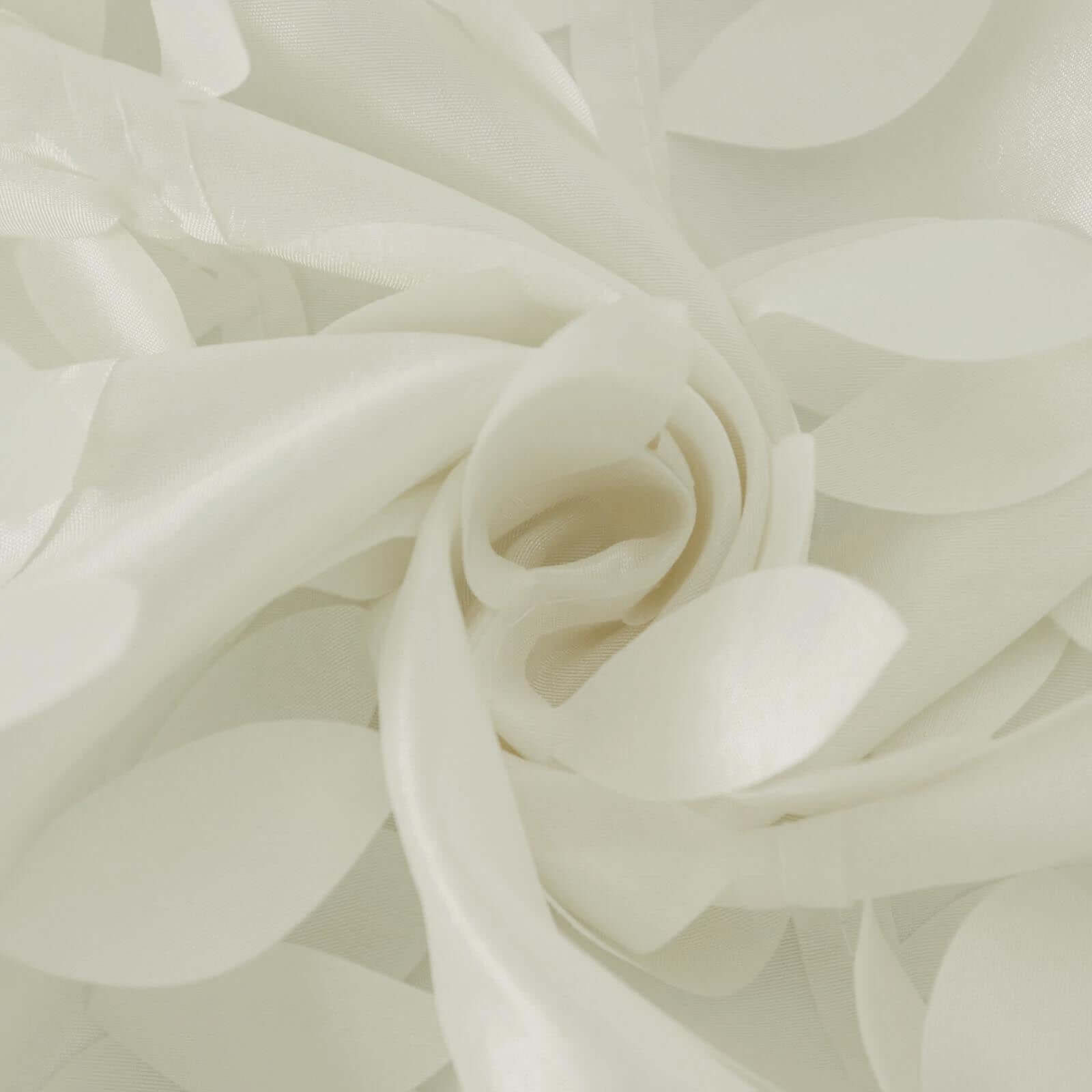 Taffeta 132" Round Tablecloth Ivory Leaf | 3D Leaf Petal Design Seamless Table Cover