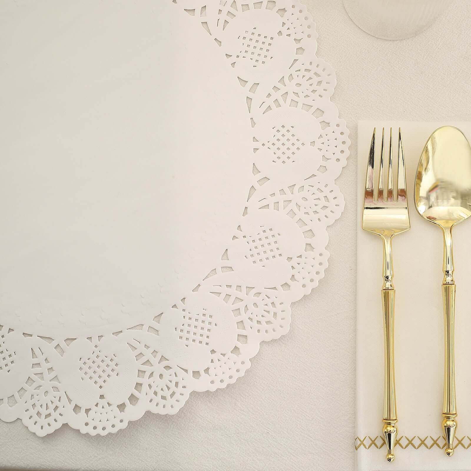 100 Pcs Paper 12" Round Placemats in White - Food Grade Lace Paper Doilies for Dessert Display & Table Decor