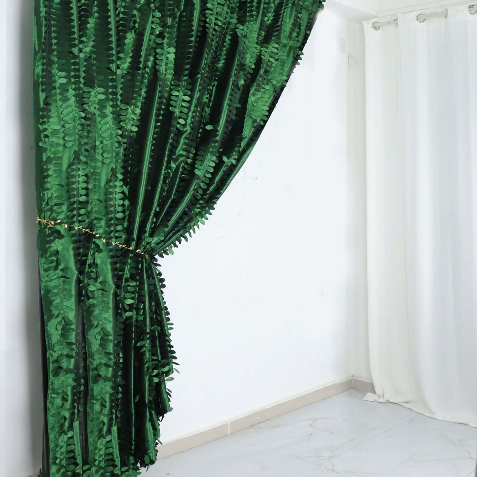 8ftx8ft Green 3D Leaf Petal Taffeta Event Curtain Drapes, Backdrop Event Panel With Rod Pocket