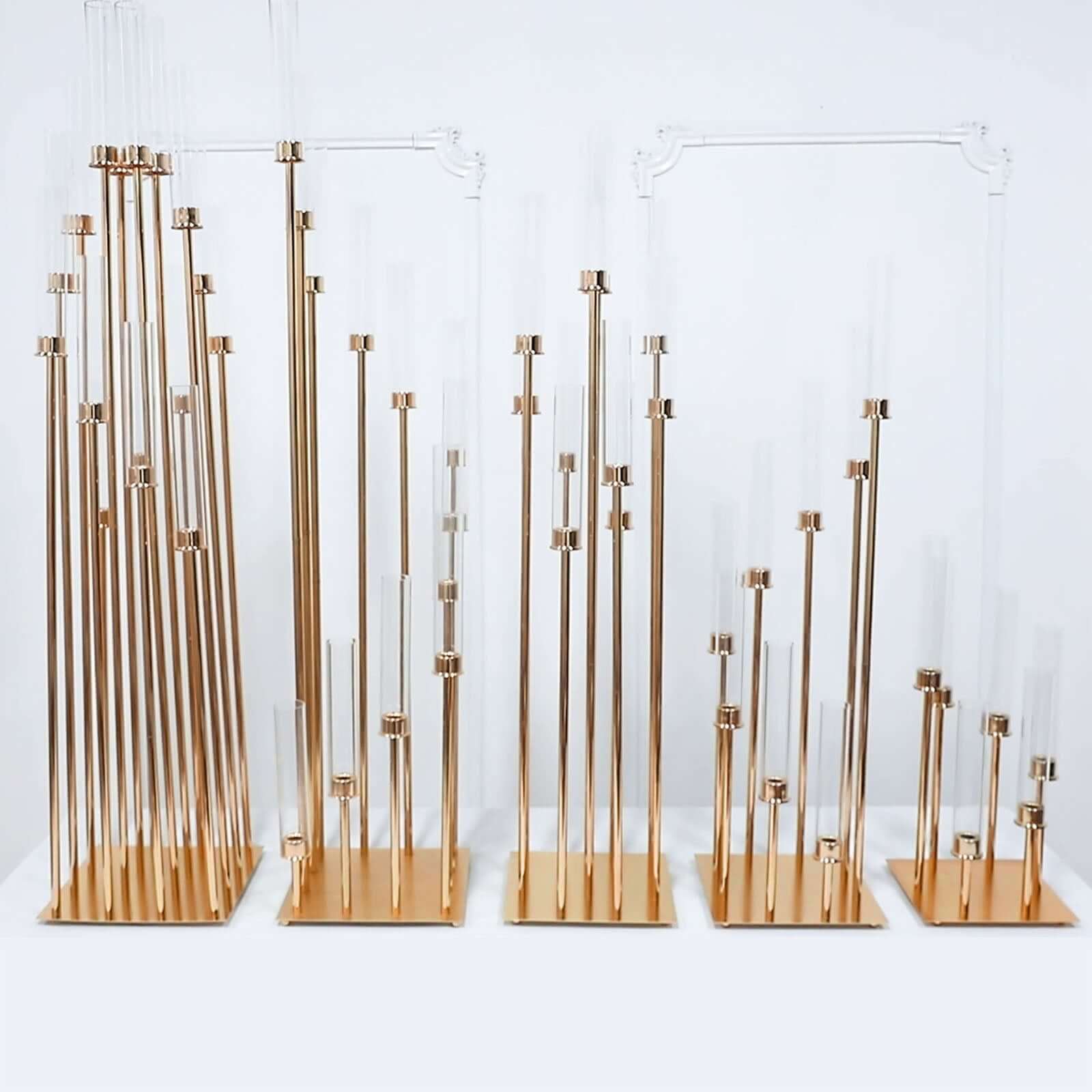 16-Arm Cluster Taper Candle Holder Gold with Clear Glass Shades - Stunning Large Candle Display for Venues 78"