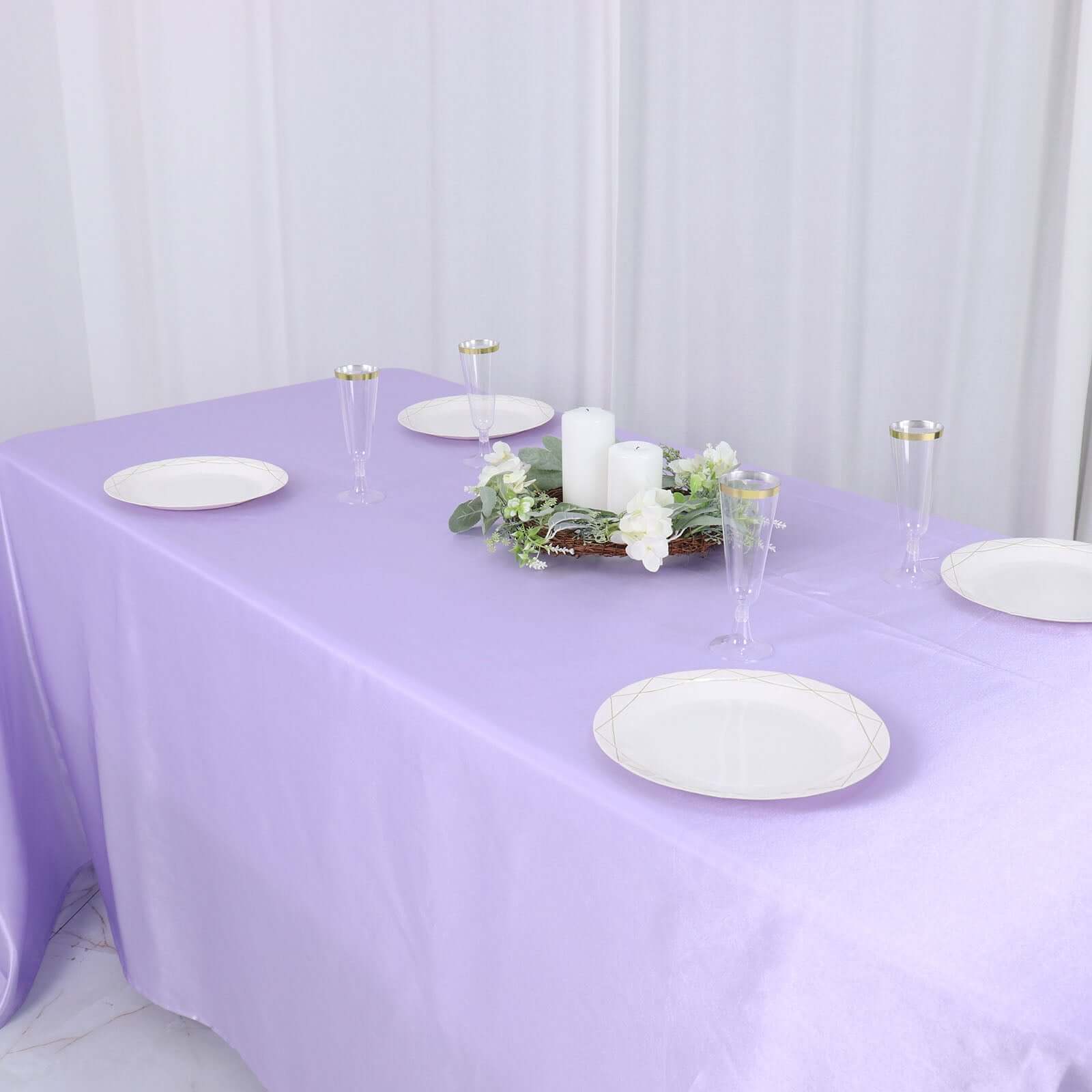 Satin Rectangular 90"x132" Tablecloth Lavender Lilac Satin - Seamless Table Cover