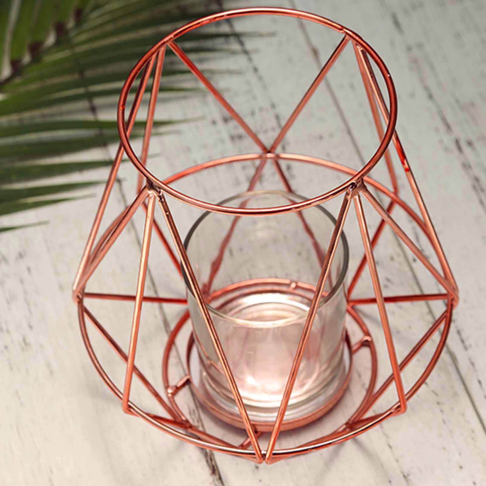 2-Pack Metal Candle Holders Rose Gold Wired Design - Stylish Glass Votive Holder Set 7"