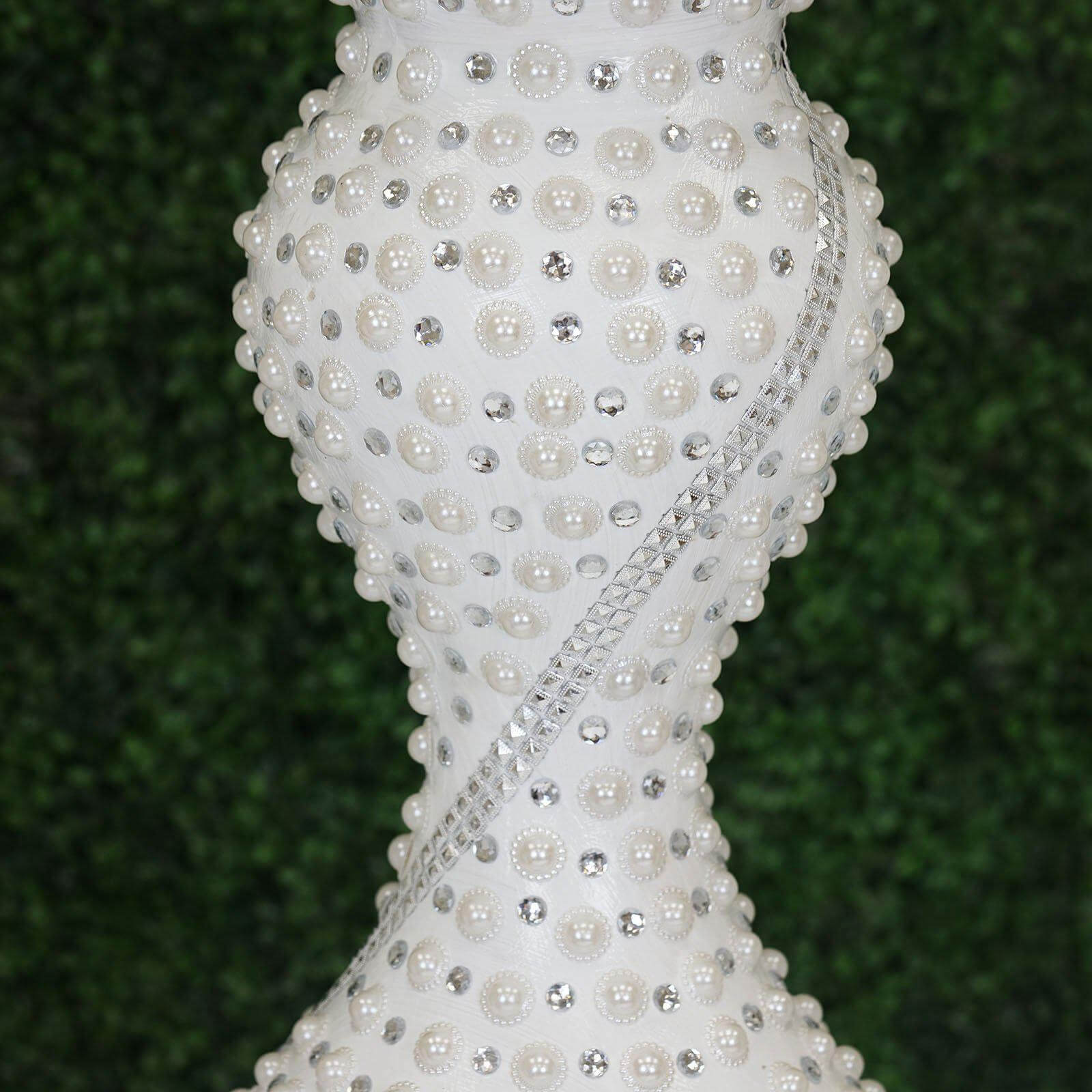 40" Magical Mermaid Style Mirror Mosaic and Pearl Studded Floor Vase