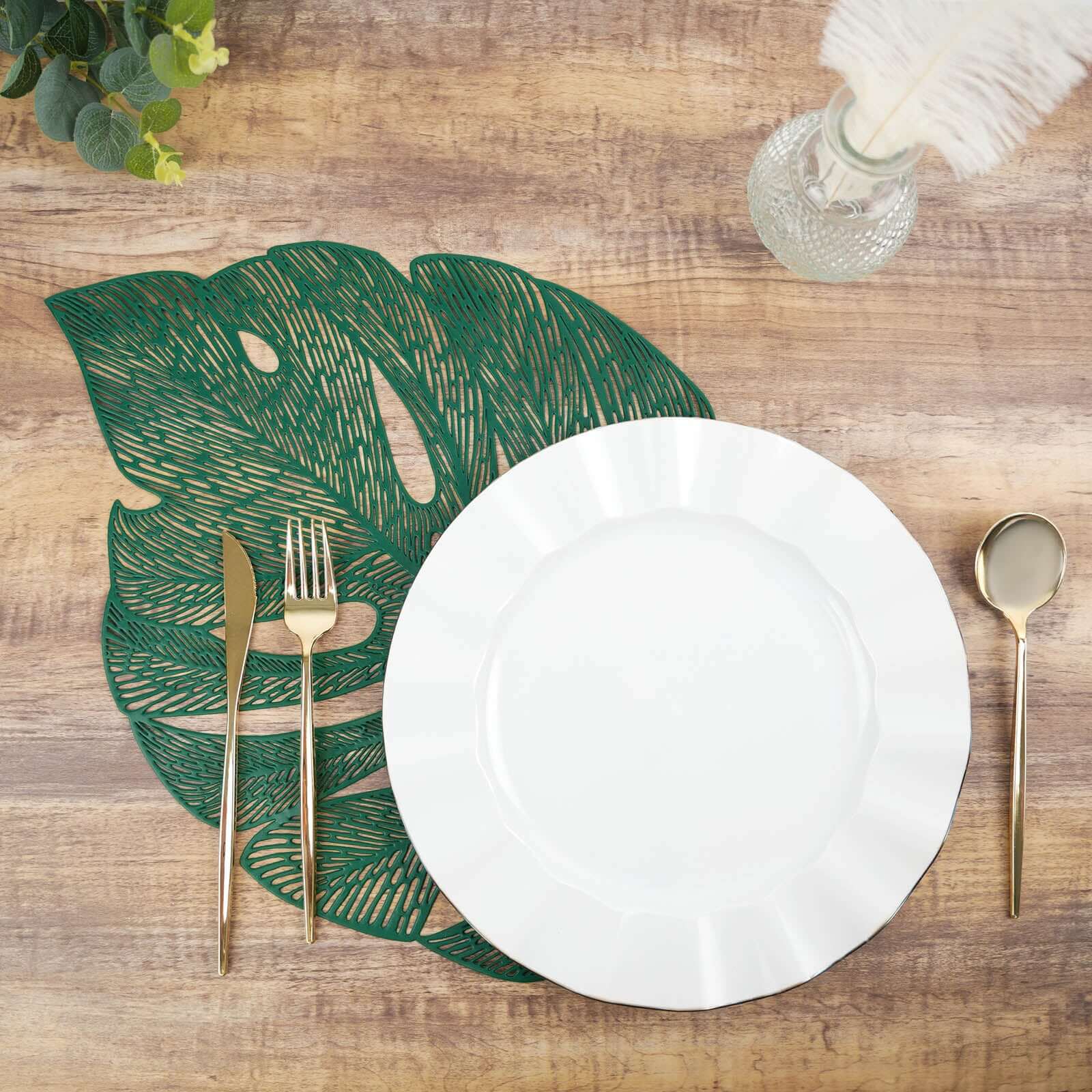 6-Pack Dining Table Mats Monstera Leaf Design Green - Vinyl Non-Slip Surface for Tropical Themes 18"