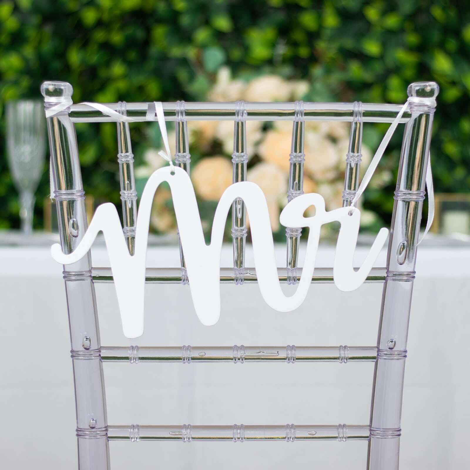 Set of 2 Wood Mr and Mrs Chair Signs White - Chic Calligraphy Wall Hanging Wedding Decor & Props 12"x6"