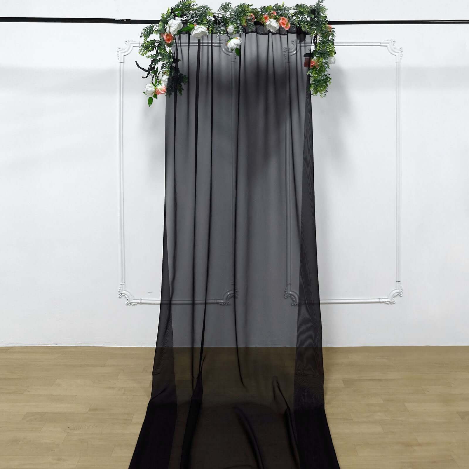 5ftx14ft Premium Black Chiffon Curtain Panel, Durable Flame Resistant Backdrop Ceiling Drapery With Rod Pocket