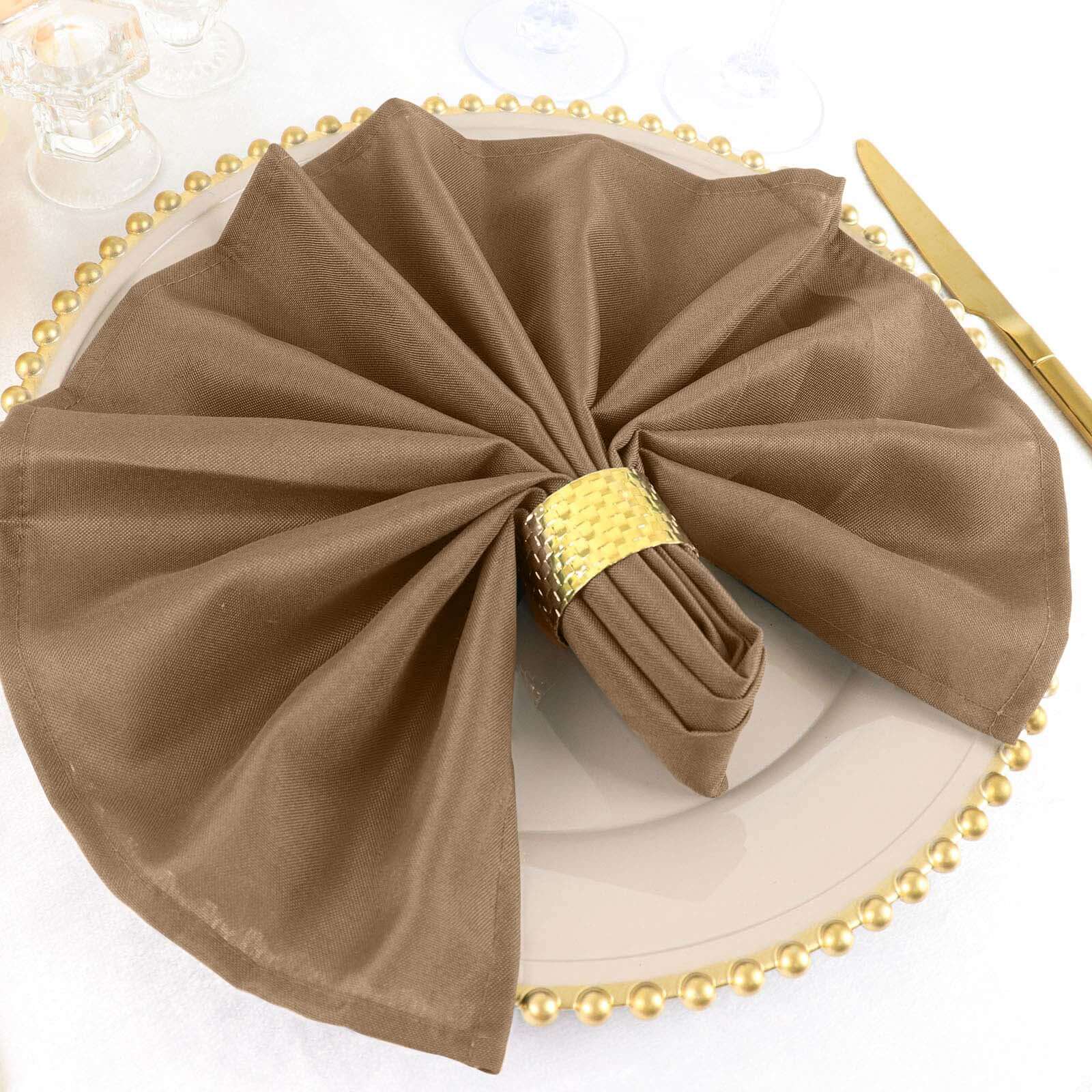5 Pack Polyester 20"x20" Napkins Taupe - Wrinkle Resistant & Easy Care Cloth Napkins