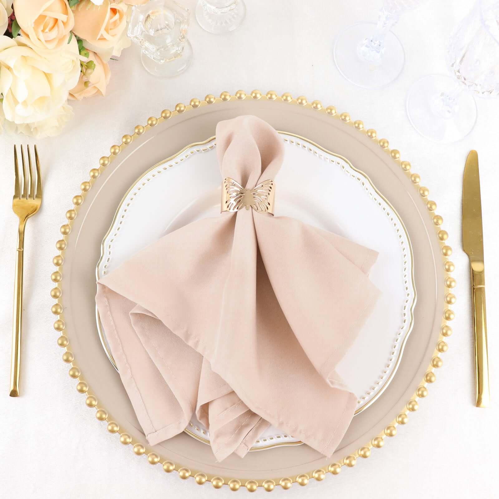 5 Pack Polyester 17"x17" Napkins Blush - Durable & Wrinkle Resistant Dinner Napkins