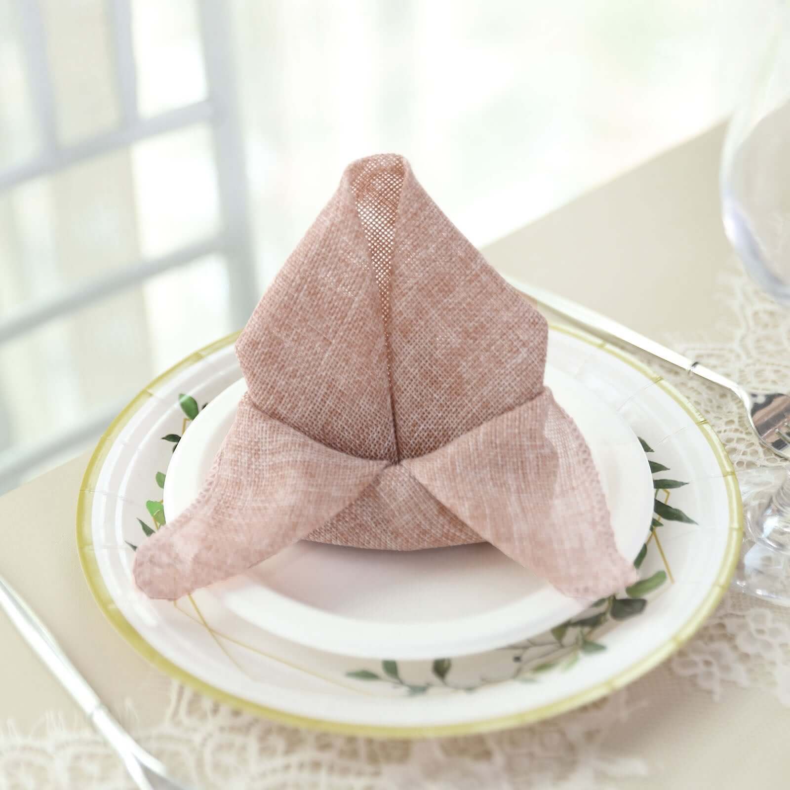 5 Pack Faux Jute 19"x19" Napkins Dusty Rose - Authentic Burlap Look Cloth Napkins