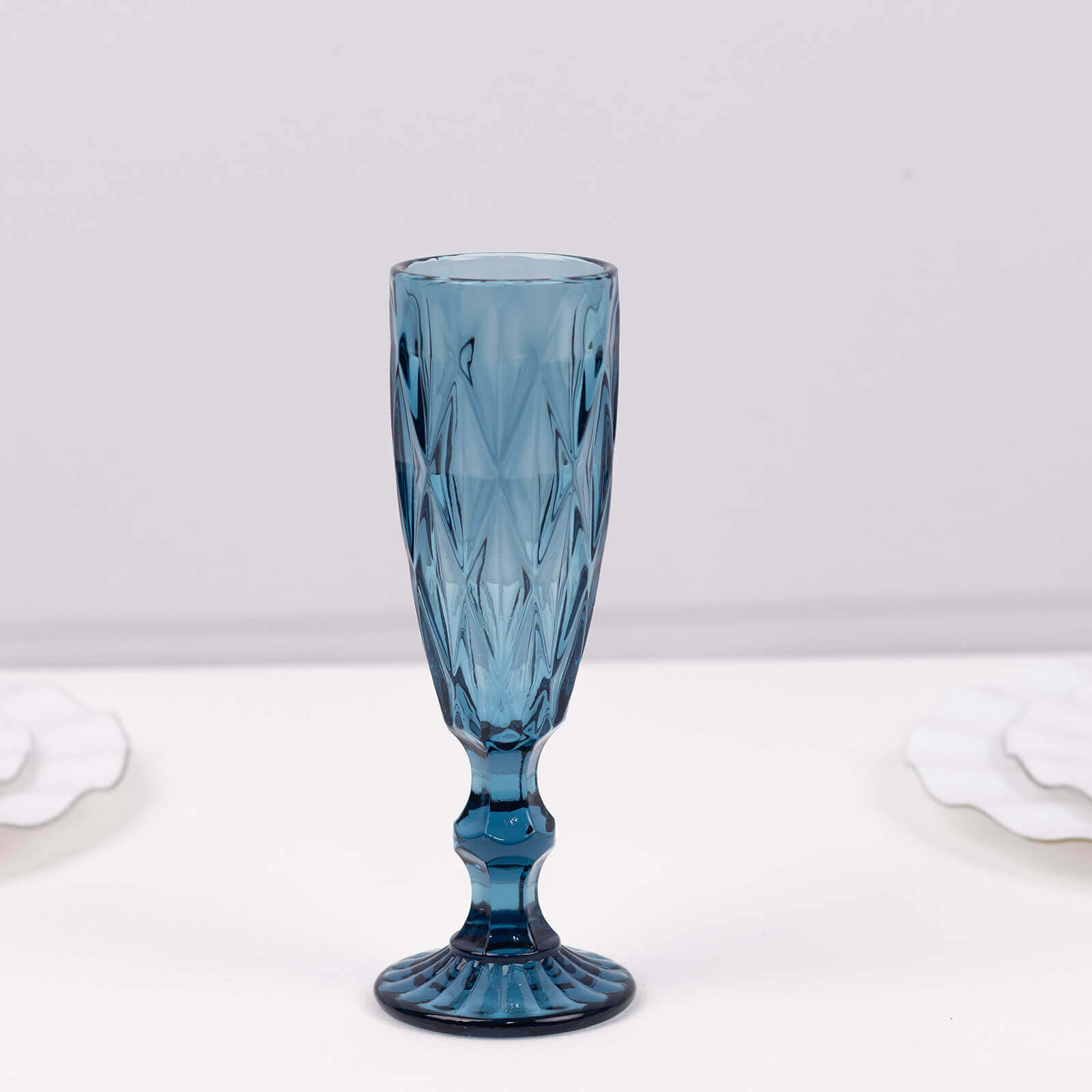 6-Pack Champagne Flute Glasses Transparent Ocean Blue Textured Crystal Cut Design - Chic Wine Goblets for Parties & Events 6oz 8"