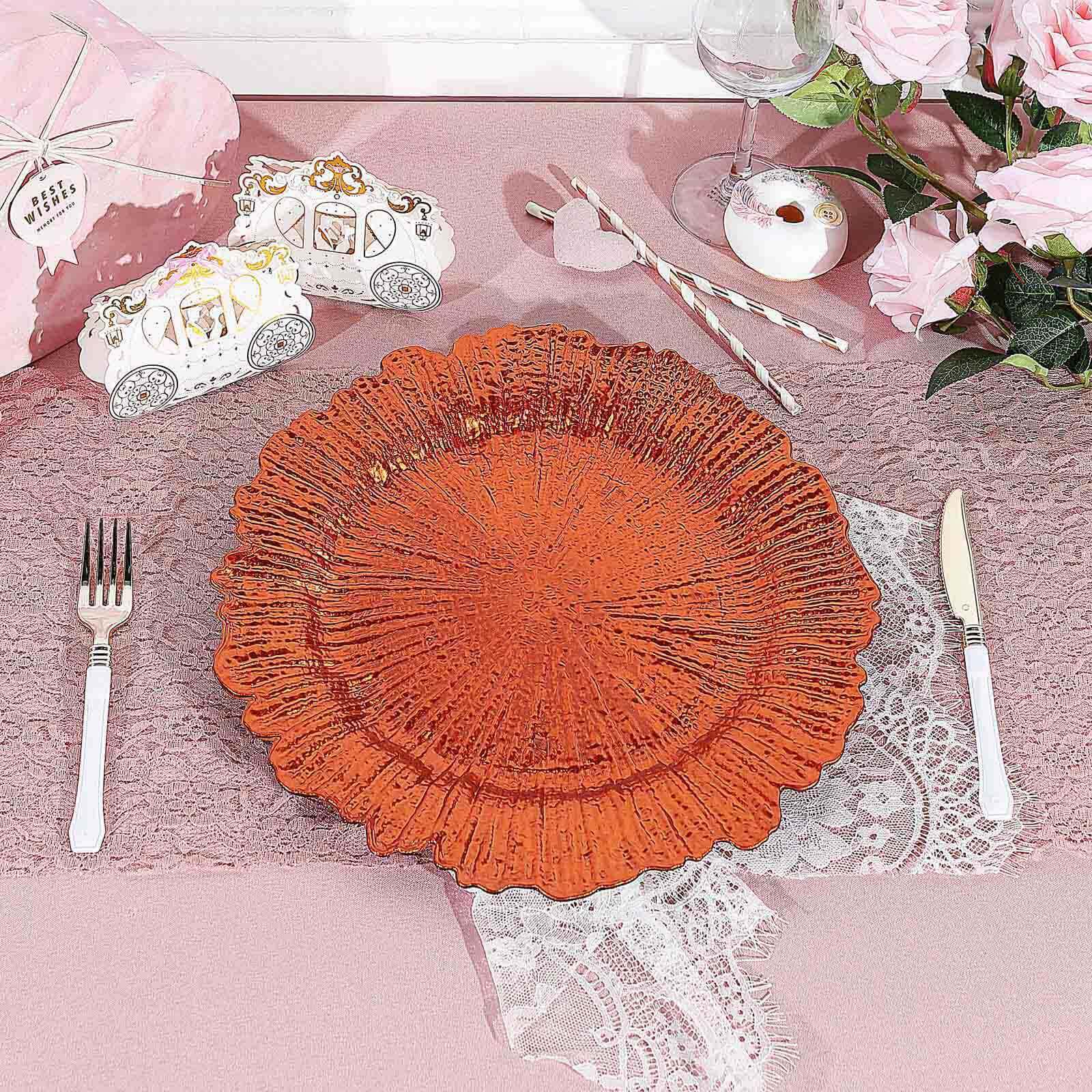 6-Pack Acrylic Plastic Round Charger Plates 13" in Orange with Reef Design, Dinner Charger Tableware